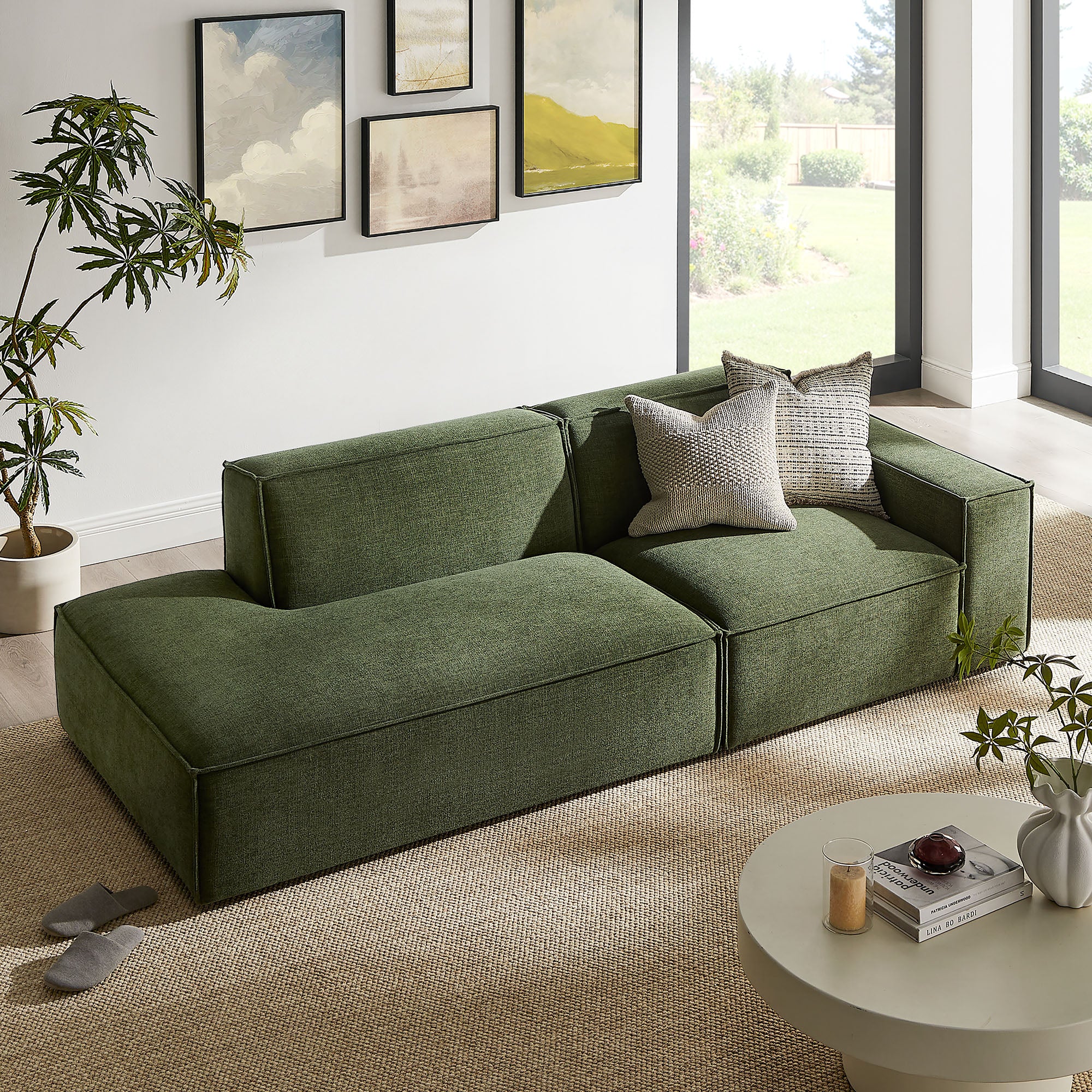 Restore 2-Piece Performance Fabric Upholstered Modular Loveseat - Foliage (EEI-7427-FOL)