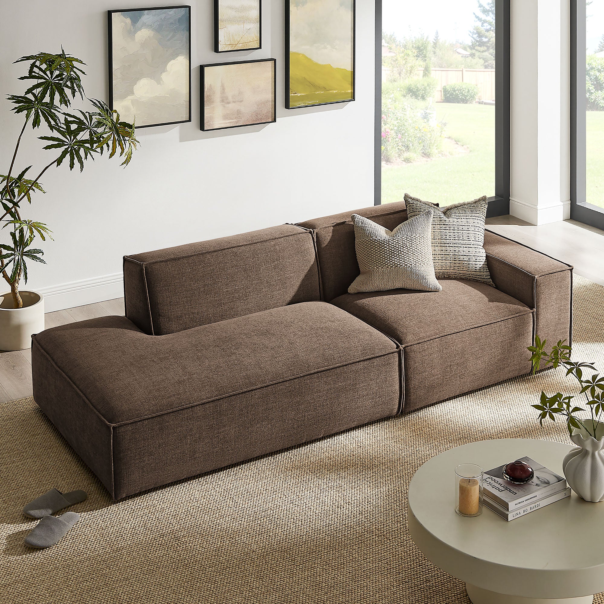 Restore 2-Piece Performance Fabric Upholstered Modular Loveseat - Mocha (EEI-7427-MOC)