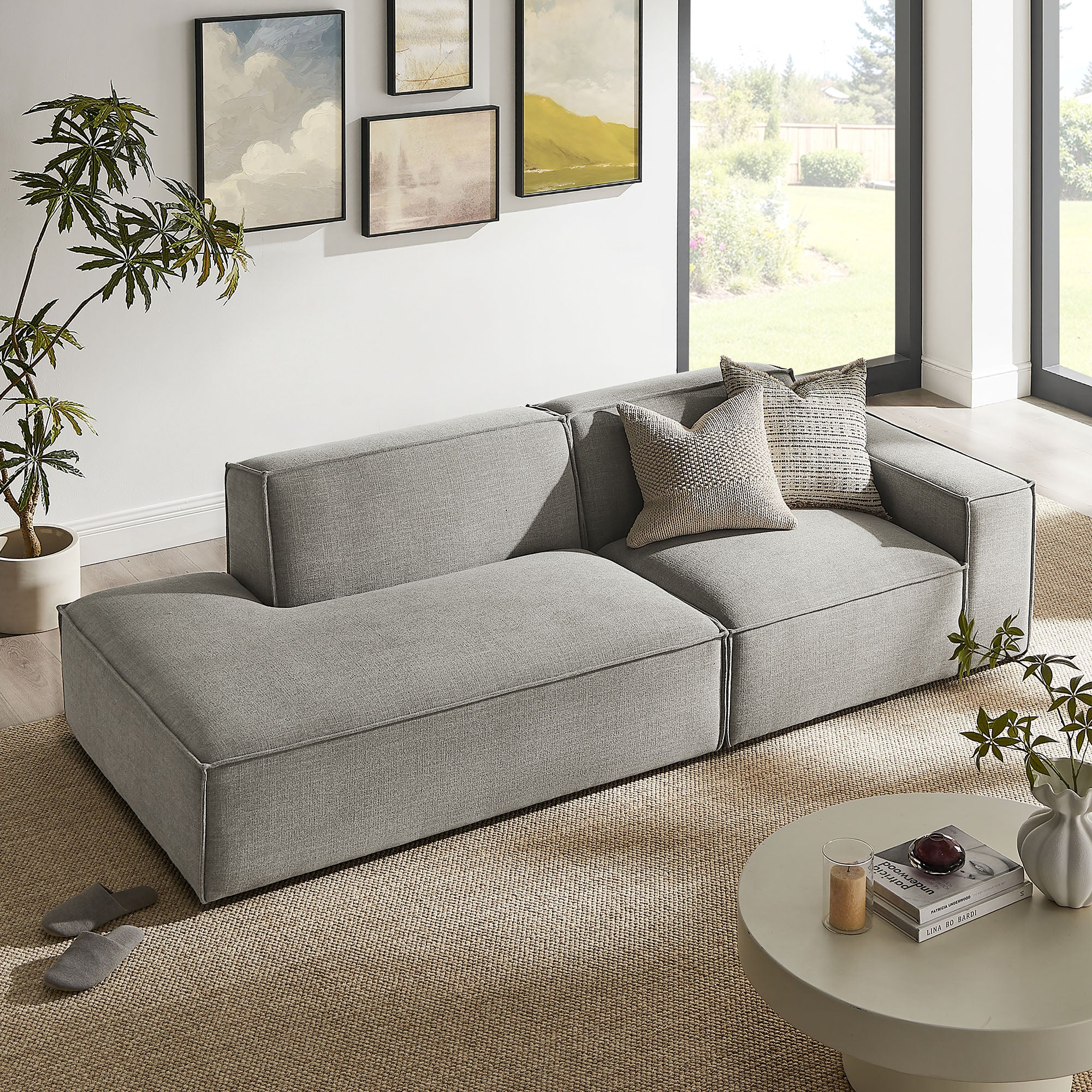 Restore 2-Piece Performance Fabric Upholstered Modular Loveseat - Pewter (EEI-7427-PEW)