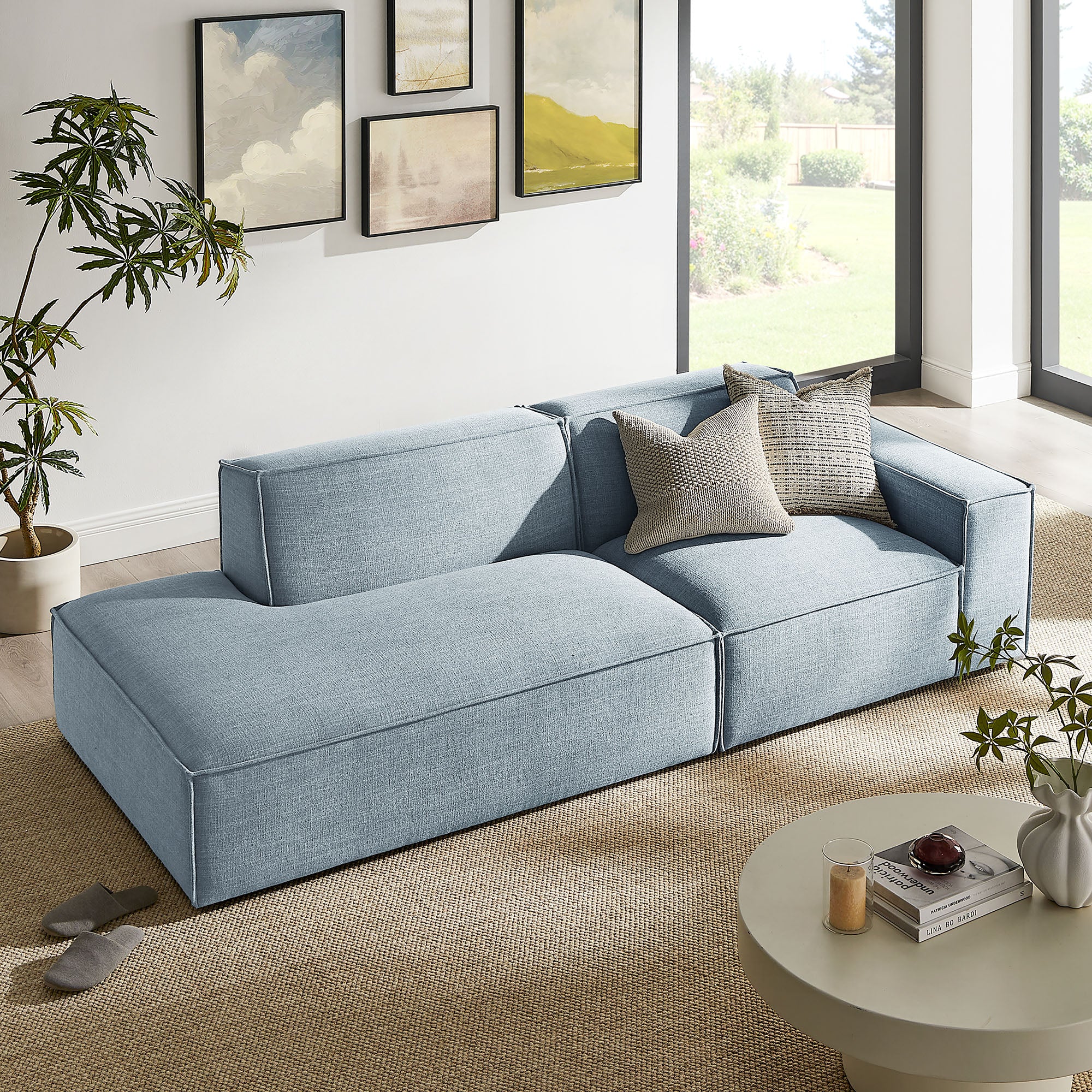 Restore 2-Piece Performance Fabric Upholstered Modular Loveseat - Sky (EEI-7427-SKY)