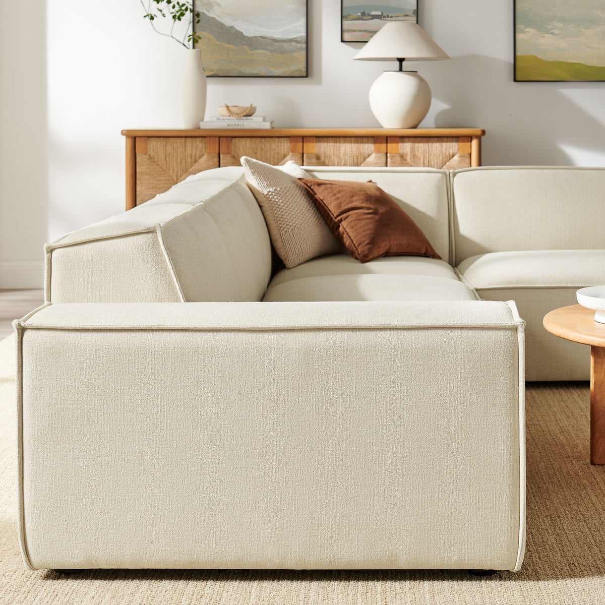 Restore 4-Piece Performance Fabric Upholstered Modular L-Shaped Sofa - Ecru (Chair, Corner Chair, Chaise, Chair)