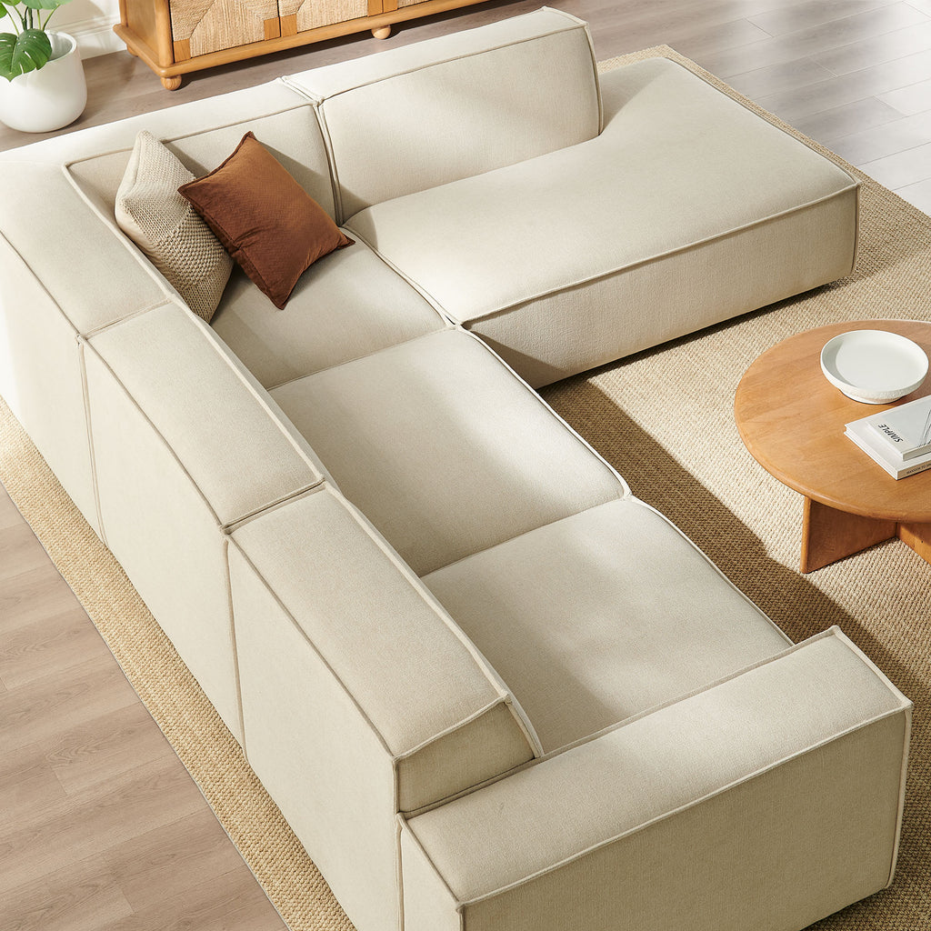 Restore 4-Piece Performance Fabric Upholstered Modular L-Shaped Sofa - Ecru (Chair, Corner Chair, Chaise, Chair)