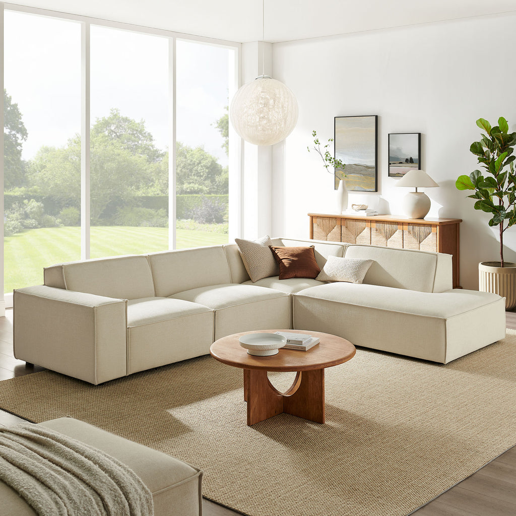 Restore 4-Piece Performance Fabric Upholstered Modular L-Shaped Sofa - Ecru (Chair, Corner Chair, Chaise, Chair)
