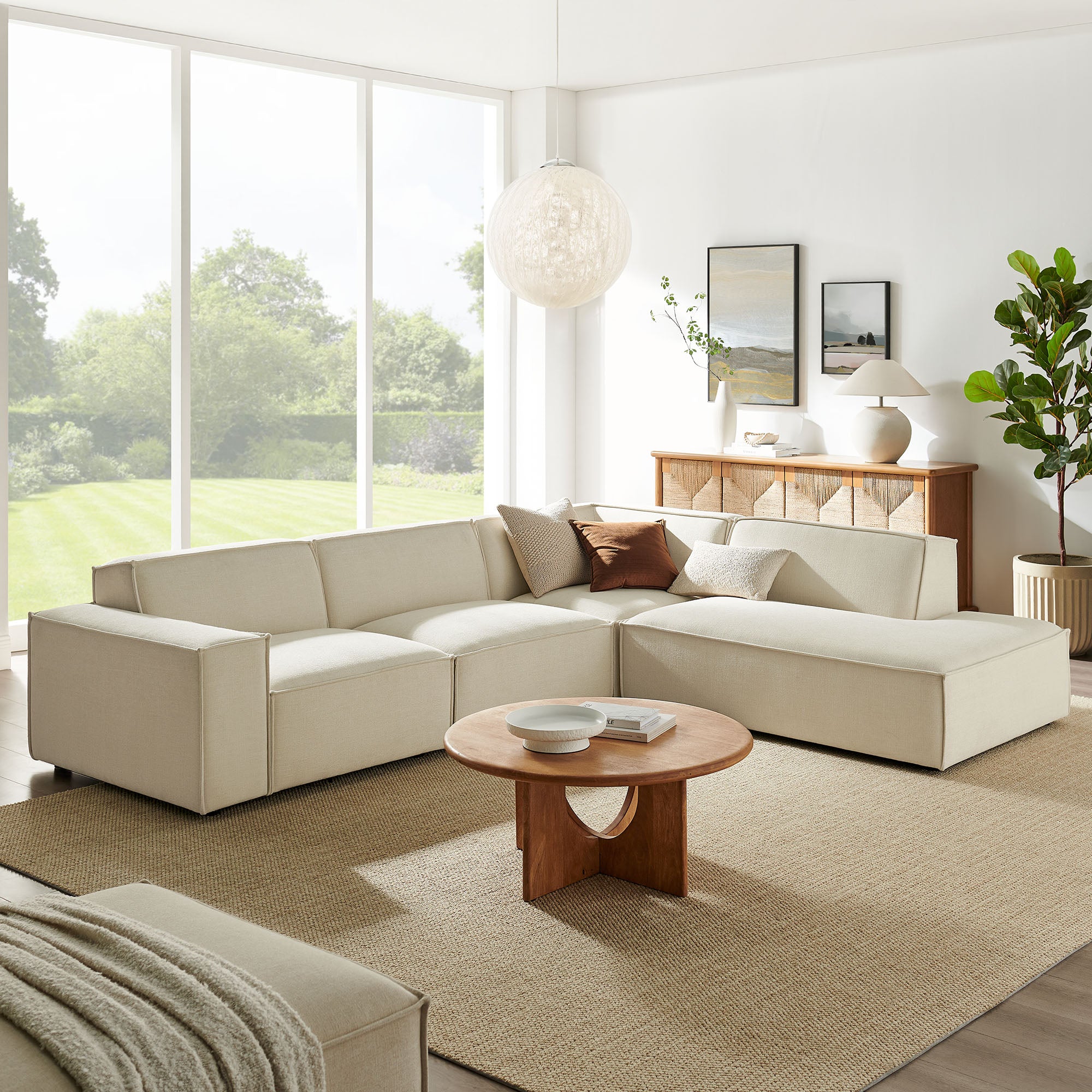 Restore 4-Piece Performance Fabric Upholstered Modular L-Shaped Sofa - Ecru (Chair, Corner Chair, Chaise, Chair)