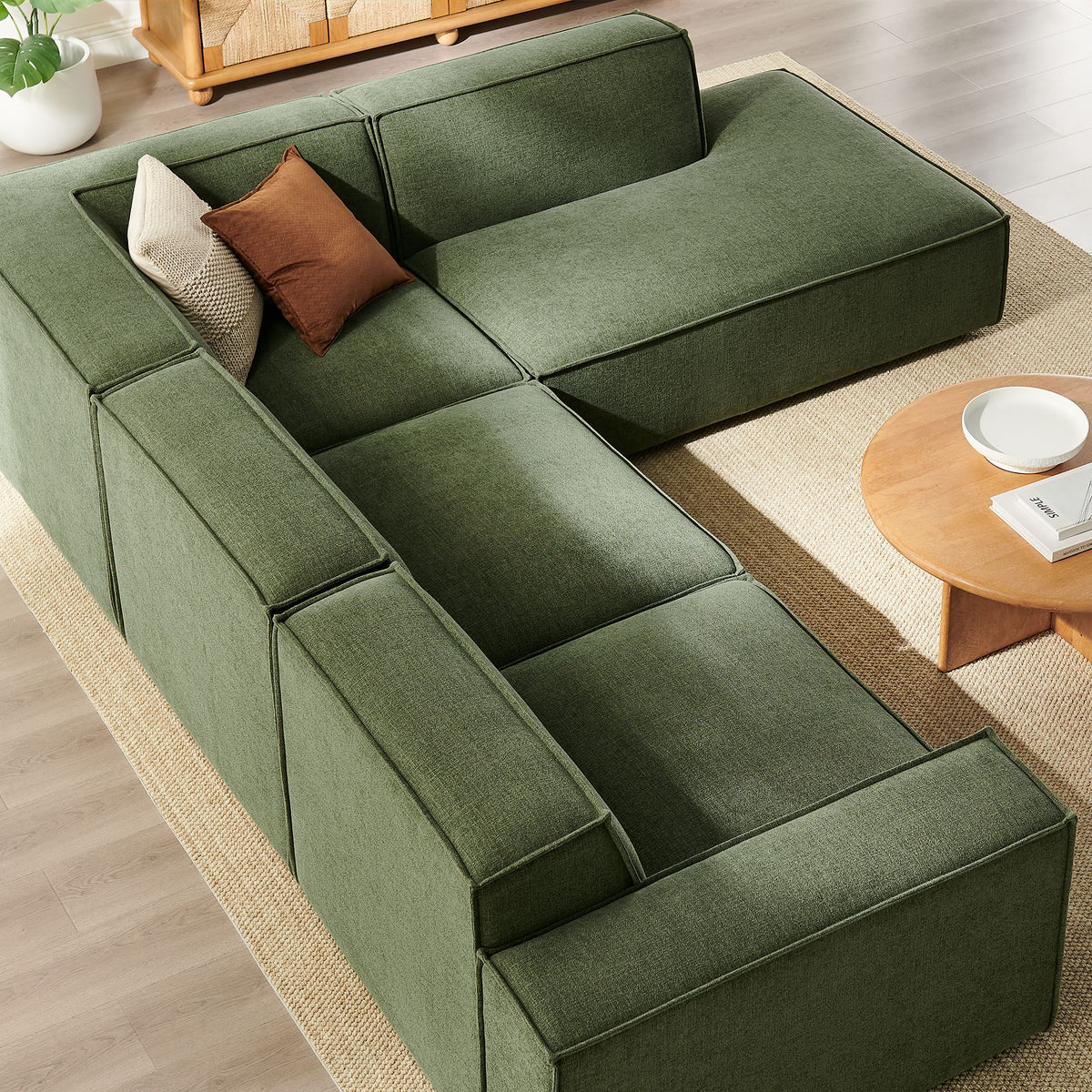 Restore 4-Piece Performance Fabric Upholstered Modular L-Shaped Sofa - Foliage (Chair, Corner Chair, Chaise, Chair)