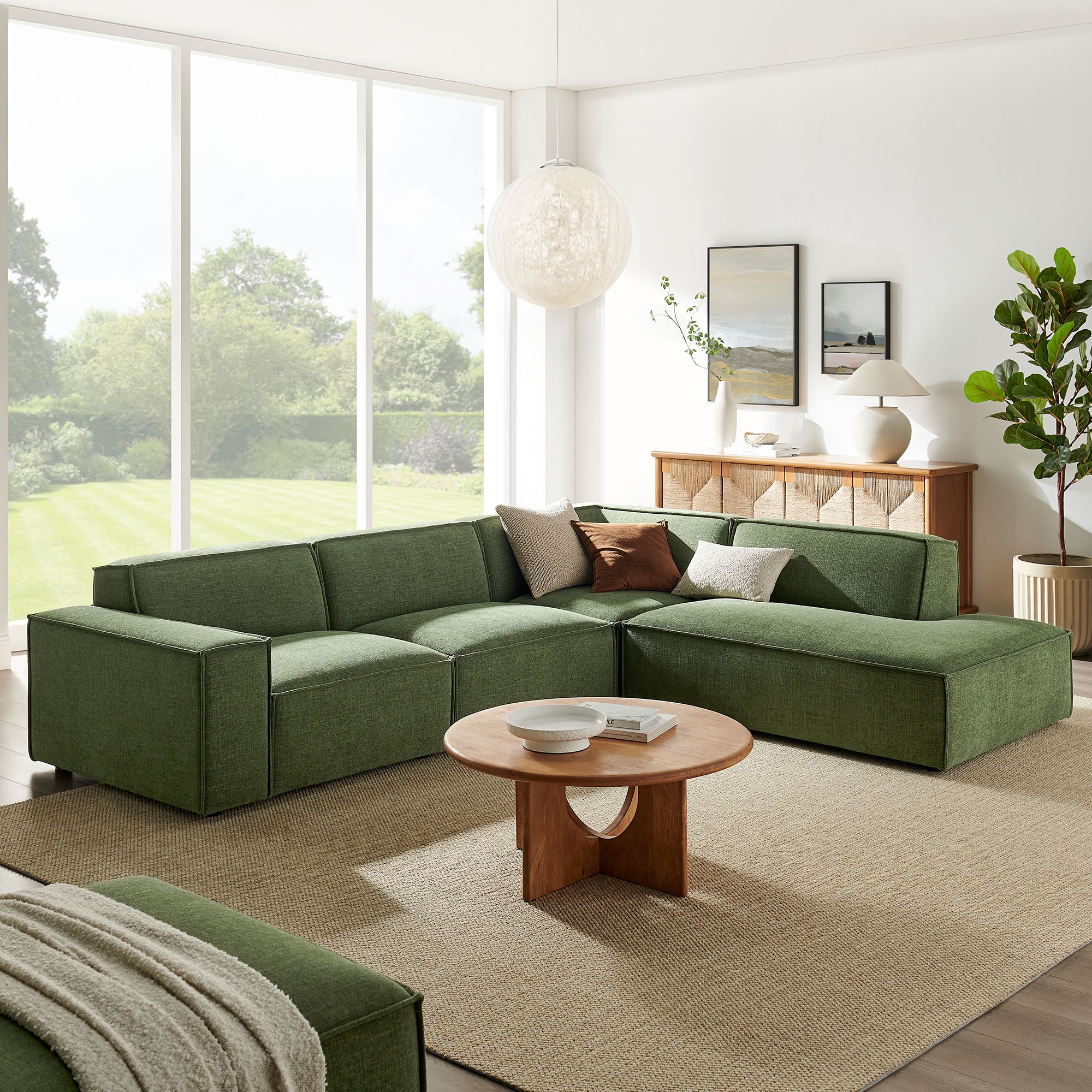 Restore 4-Piece Performance Fabric Upholstered Modular L-Shaped Sofa - Foliage (Chair, Corner Chair, Chaise, Chair)
