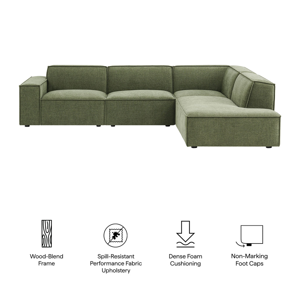 Restore 4-Piece Performance Fabric Upholstered Modular L-Shaped Sofa - Foliage (Chair, Corner Chair, Chaise, Chair)