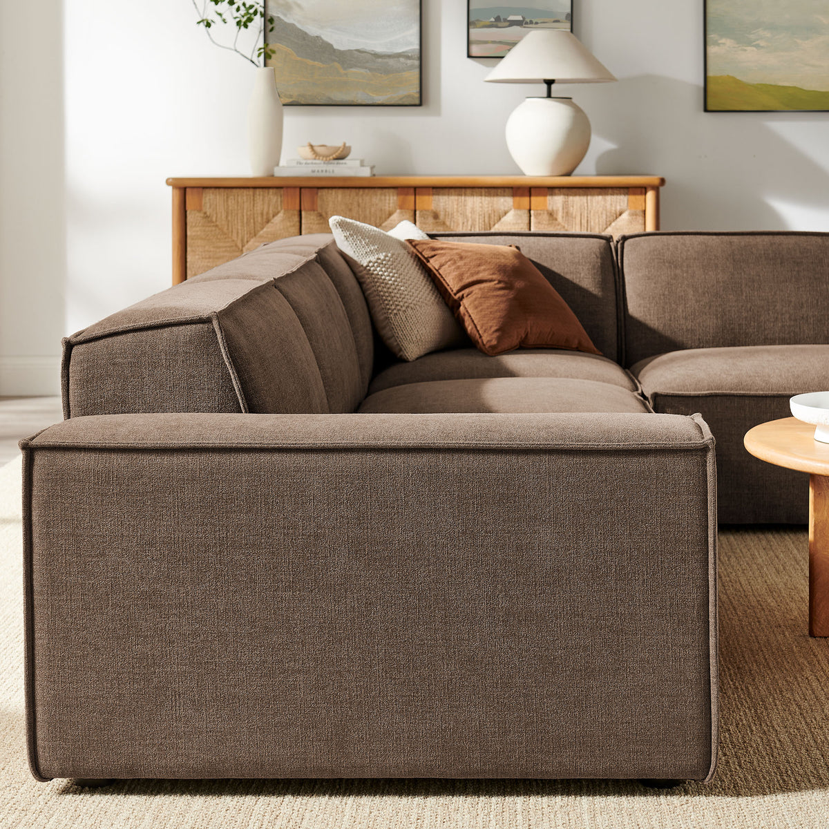 Restore 4-Piece Performance Fabric Upholstered Modular L-Shaped Sofa - Mocha (Chair, Corner Chair, Chaise, Chair)