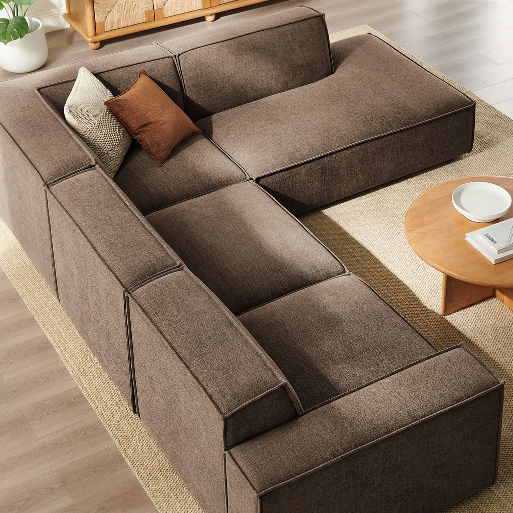 Restore 4-Piece Performance Fabric Upholstered Modular L-Shaped Sofa - Mocha (Chair, Corner Chair, Chaise, Chair)