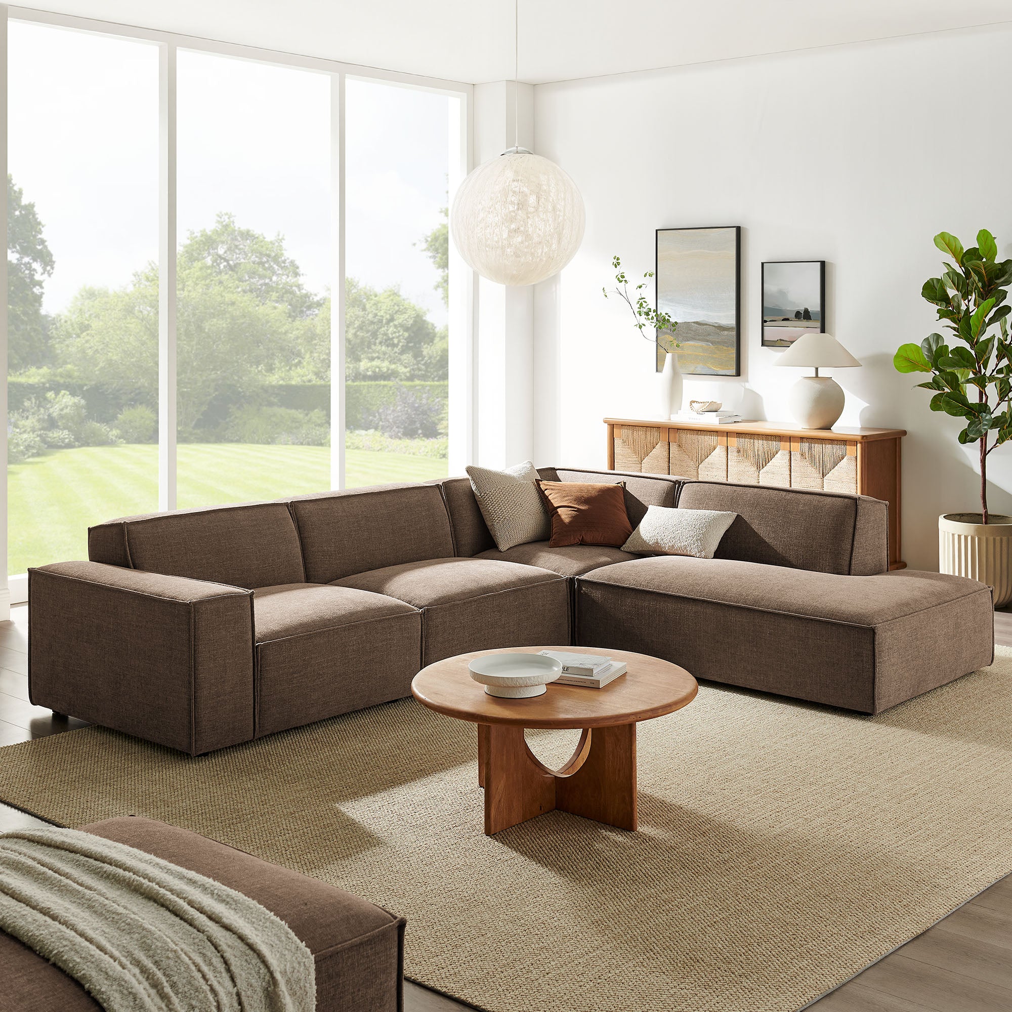 Restore 4-Piece Performance Fabric Upholstered Modular L-Shaped Sofa - Mocha (Chair, Corner Chair, Chaise, Chair)