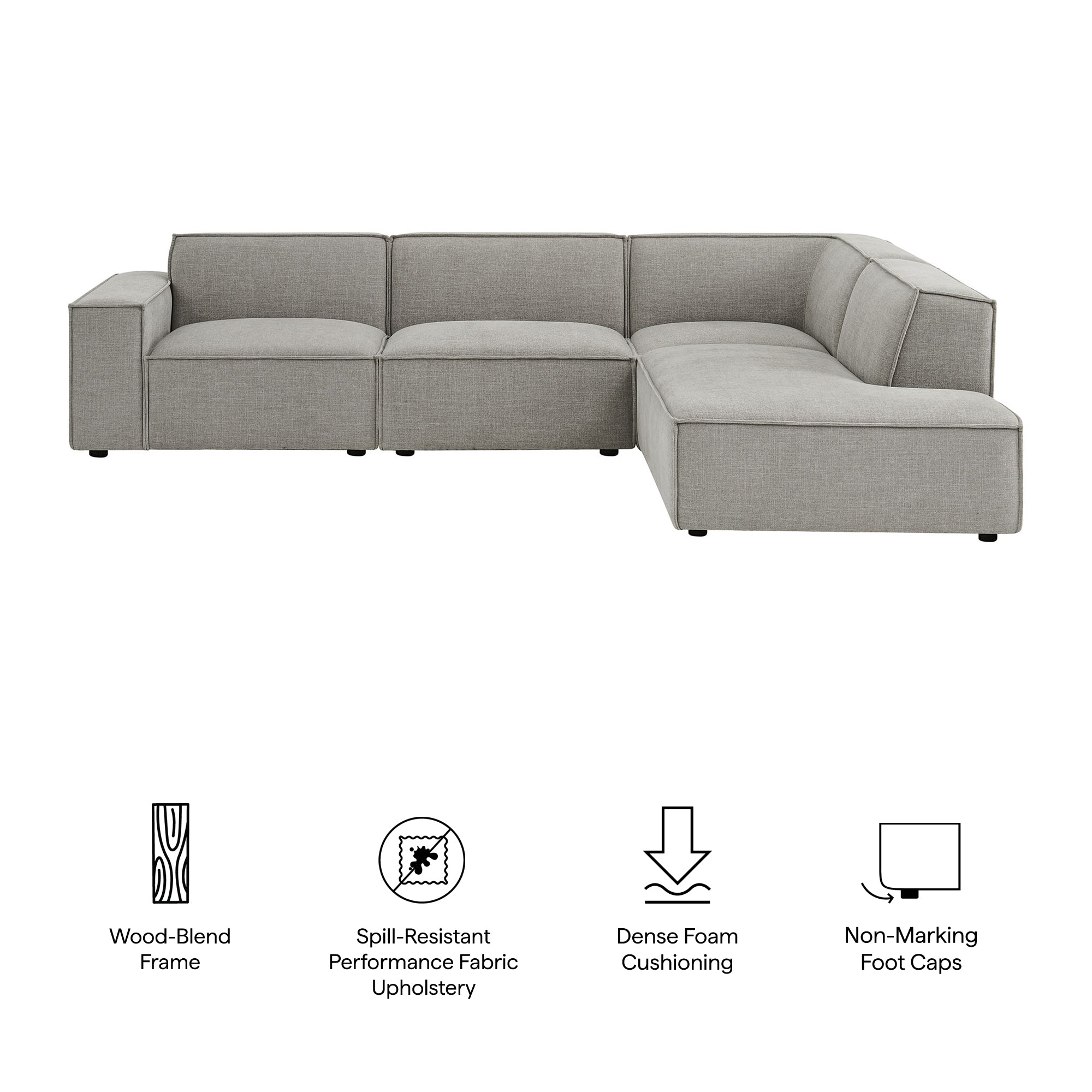 Restore 4-Piece Performance Fabric Upholstered Modular L-Shaped Sofa - Pewter (Chair, Corner Chair, Chaise, Chair)