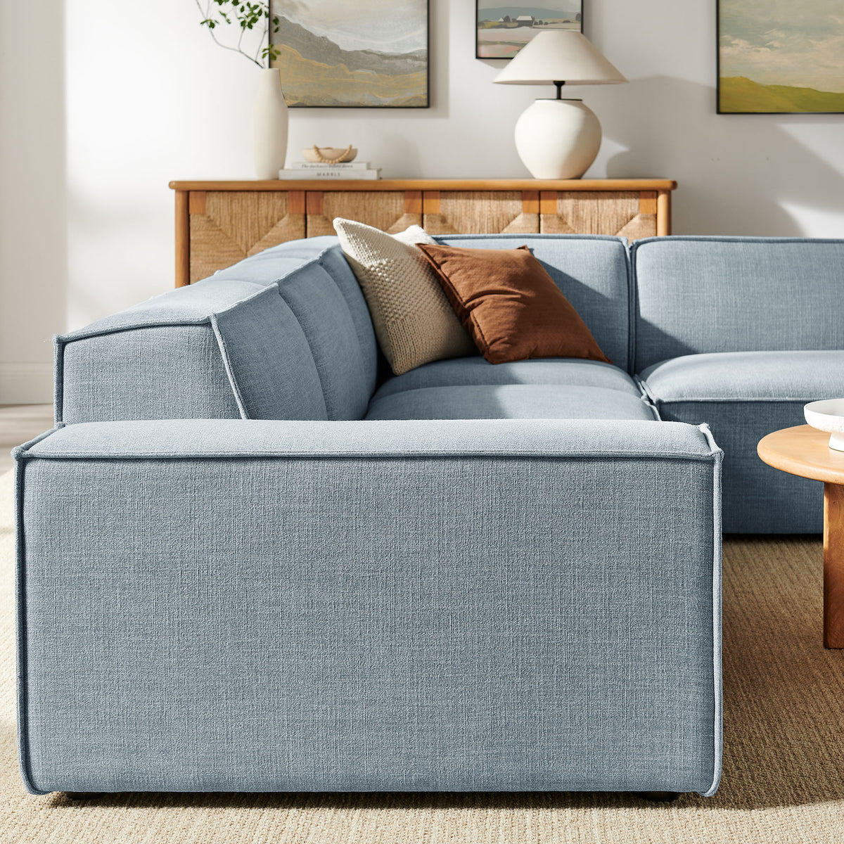 Restore 4-Piece Performance Fabric Upholstered Modular L-Shaped Sofa - Sky (Chair, Corner Chair, Chaise, Chair)