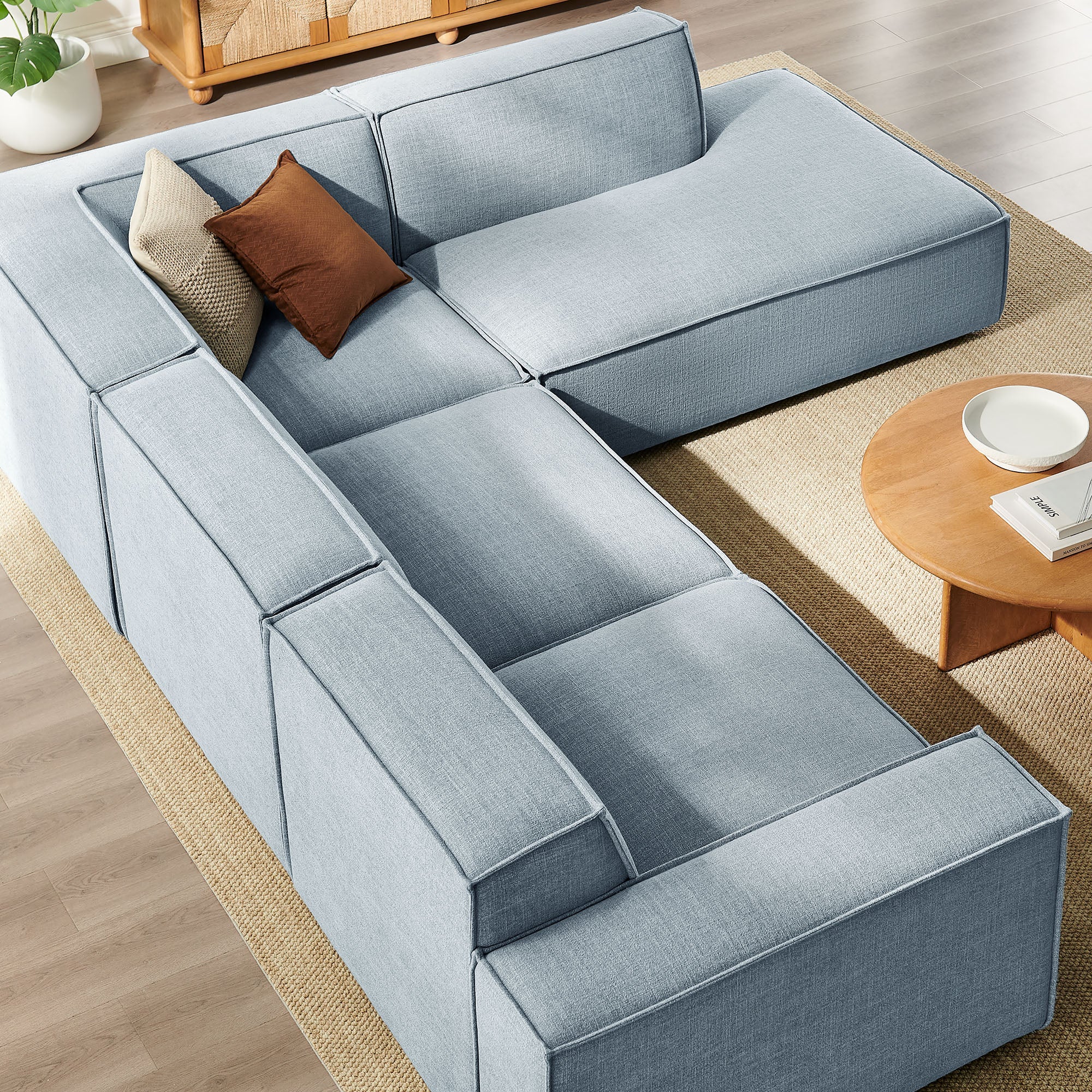 Restore 4-Piece Performance Fabric Upholstered Modular L-Shaped Sofa - Sky (Chair, Corner Chair, Chaise, Chair)