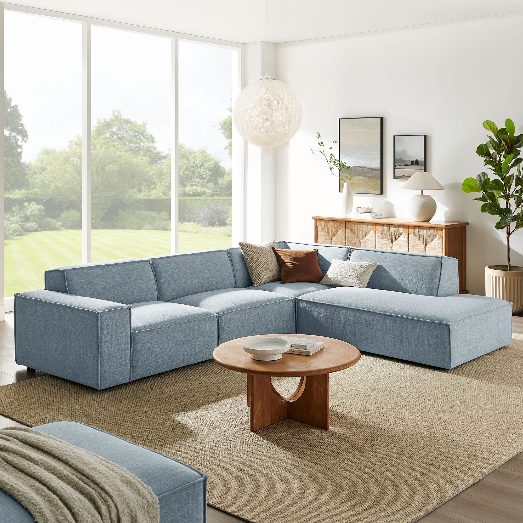 Restore 4-Piece Performance Fabric Upholstered Modular L-Shaped Sofa - Sky (Chair, Corner Chair, Chaise, Chair)