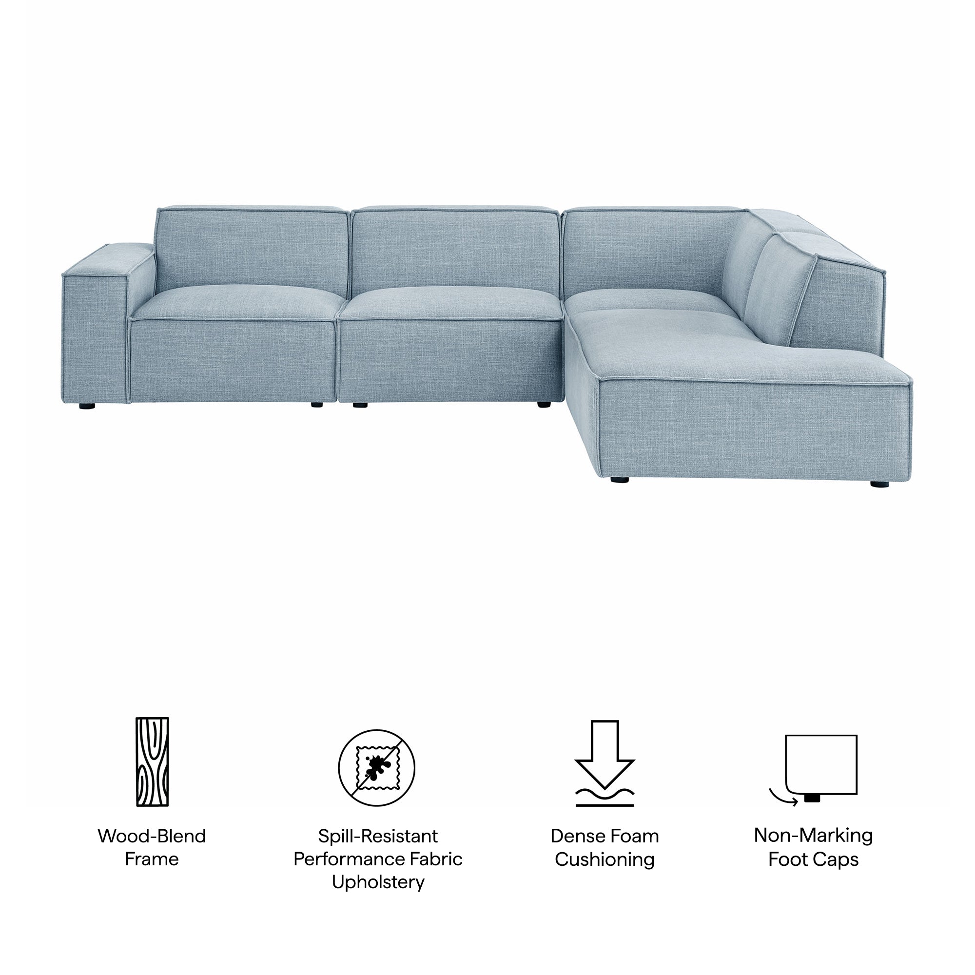Restore 4-Piece Performance Fabric Upholstered Modular L-Shaped Sofa - Sky (Chair, Corner Chair, Chaise, Chair)