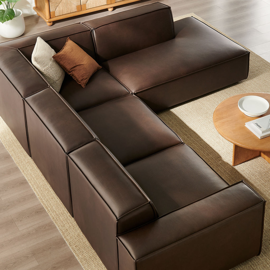 Restore 4-Piece Vegan Leather Modular L-Shaped Sofa - Espresso (Chair, Corner Chair, Chaise, Chair)