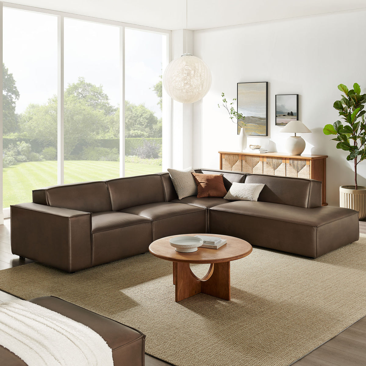 Restore 4-Piece Vegan Leather Modular L-Shaped Sofa - Espresso (Chair, Corner Chair, Chaise, Chair)
