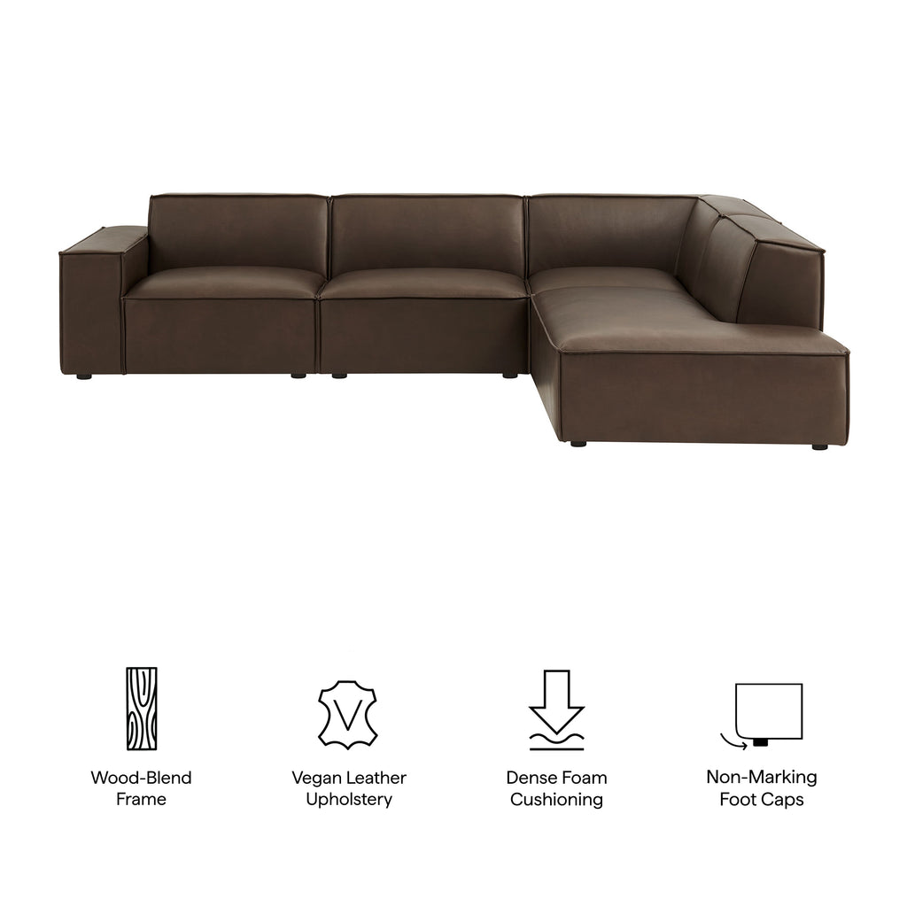 Restore 4-Piece Vegan Leather Modular L-Shaped Sofa - Espresso (Chair, Corner Chair, Chaise, Chair)