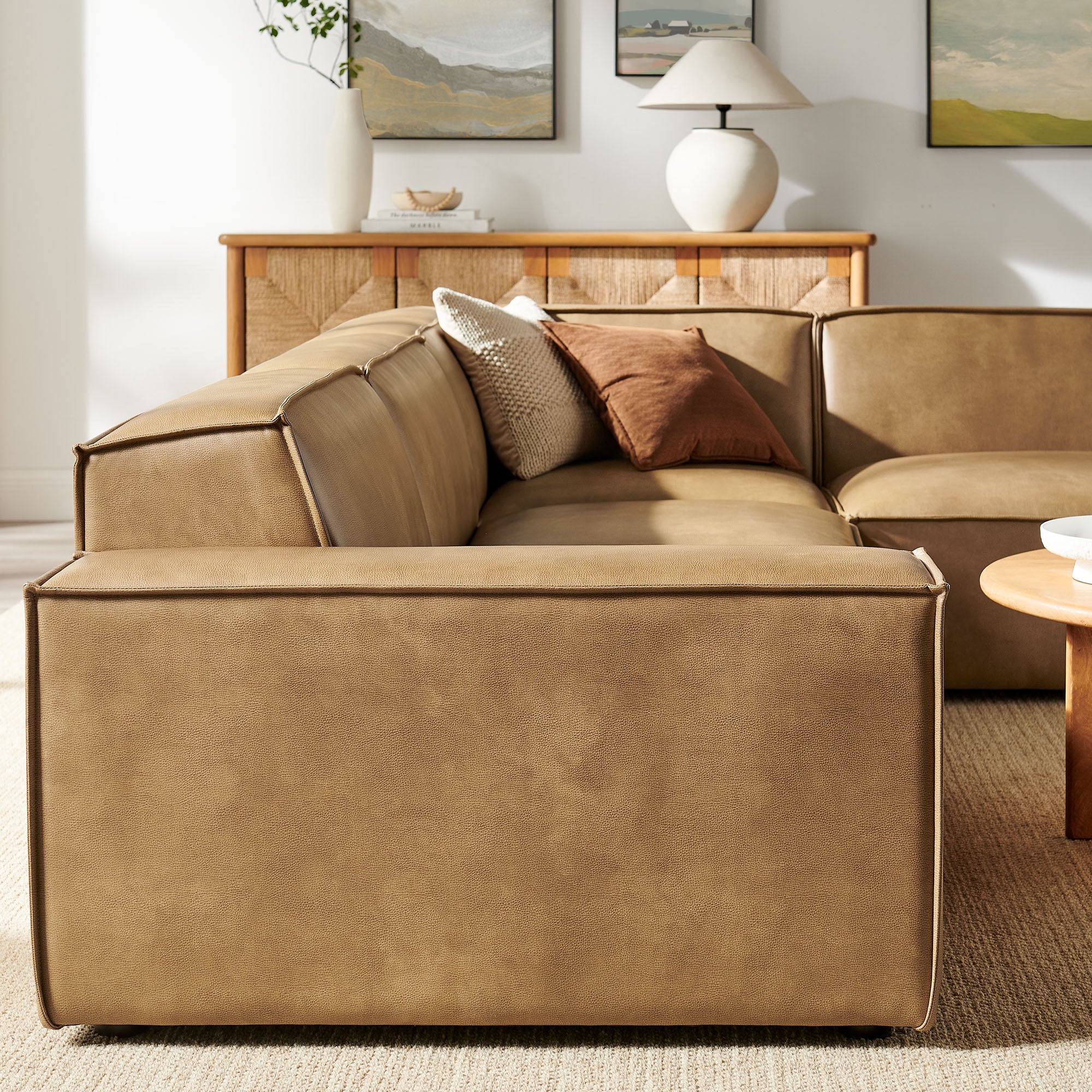 Restore 4-Piece Vegan Leather Modular L-Shaped Sofa - Toast (Chair, Corner Chair, Chaise, Chair)