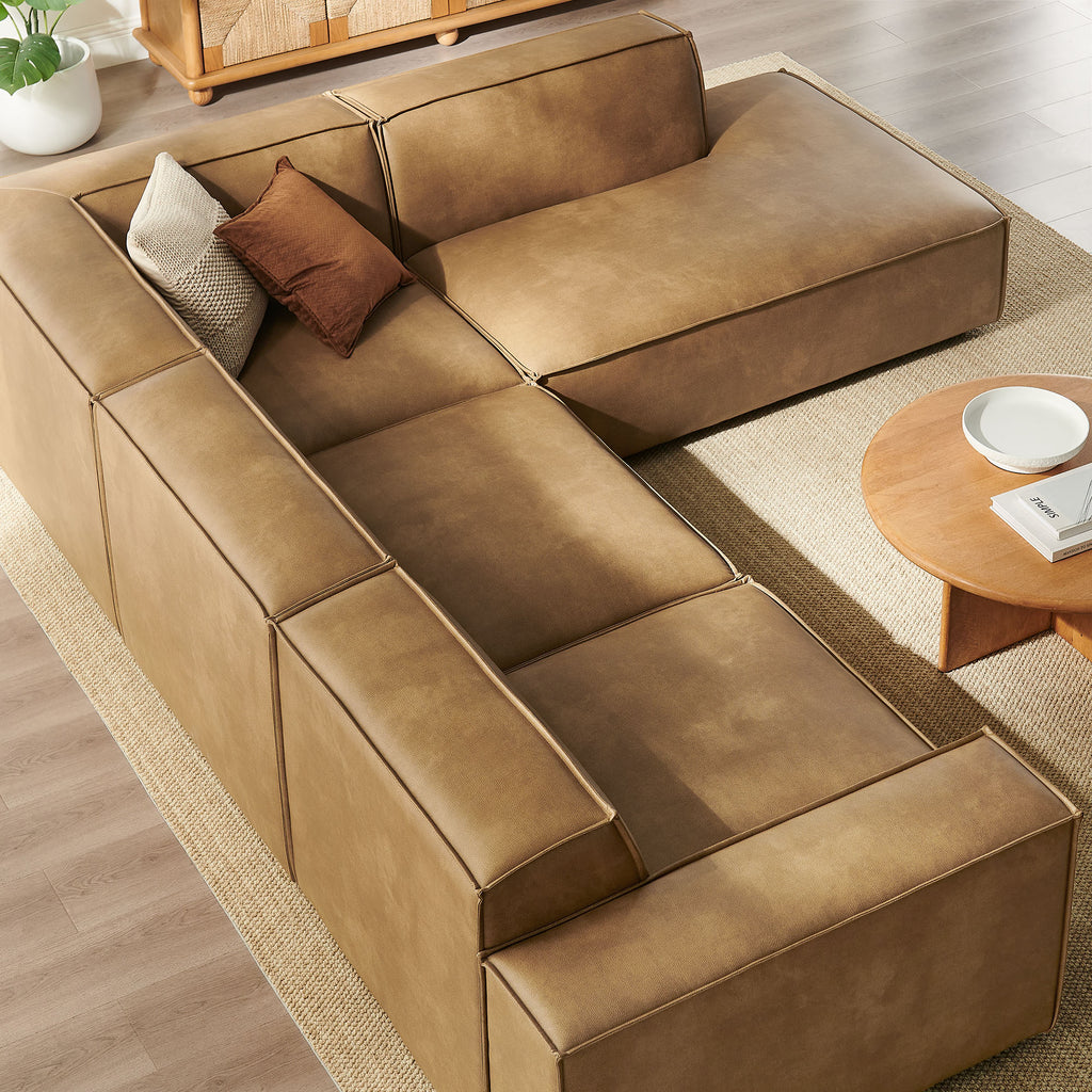 Restore 4-Piece Vegan Leather Modular L-Shaped Sofa - Toast (Chair, Corner Chair, Chaise, Chair)