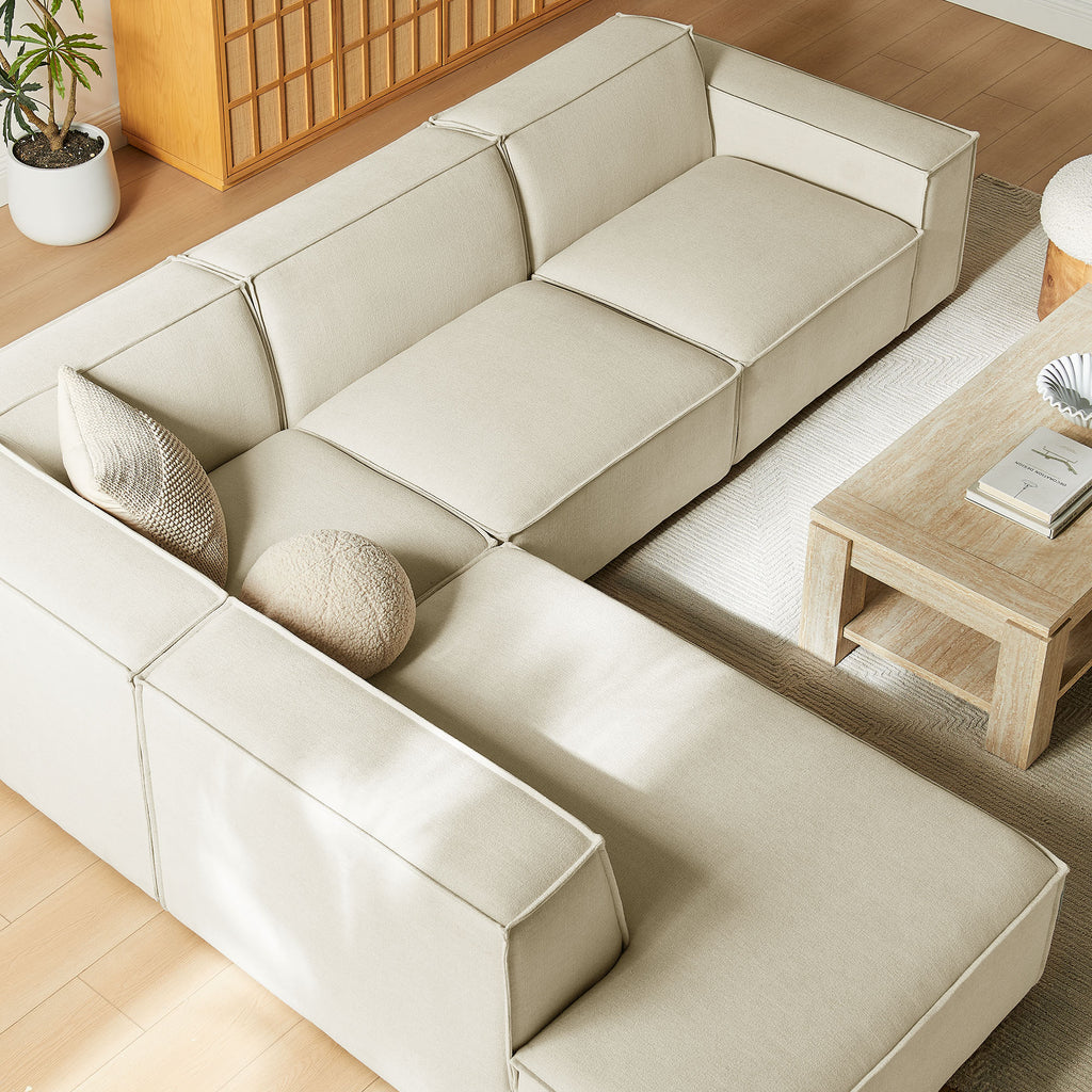 Restore 4-Piece Performance Fabric Upholstered Modular L-Shaped Sofa - Ecru (Chair, Chaise, Chair, Corner Chair)