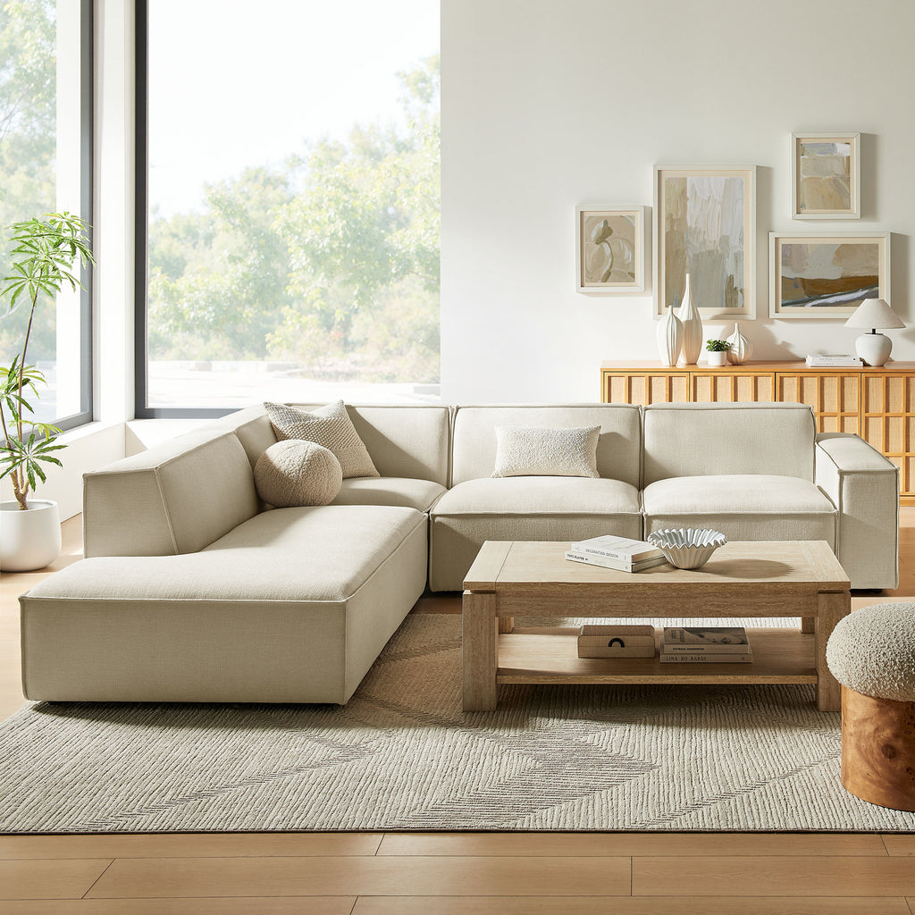 Restore 4-Piece Performance Fabric Upholstered Modular L-Shaped Sofa - Ecru (Chair, Chaise, Chair, Corner Chair)