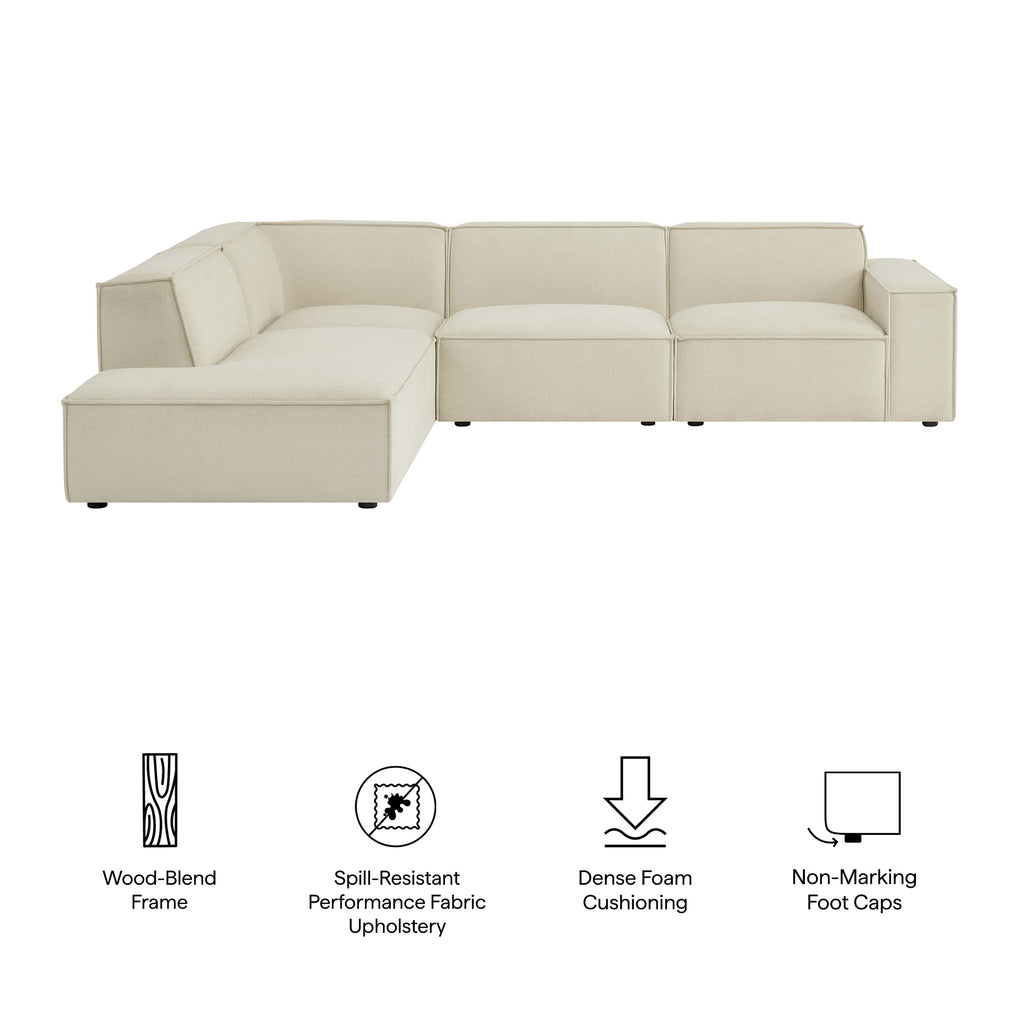 Restore 4-Piece Performance Fabric Upholstered Modular L-Shaped Sofa - Ecru (Chair, Chaise, Chair, Corner Chair)
