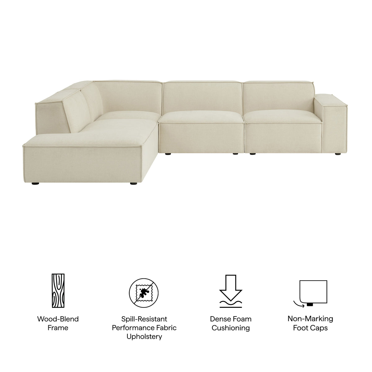 Restore 4-Piece Performance Fabric Upholstered Modular L-Shaped Sofa - Ecru (Chair, Chaise, Chair, Corner Chair)