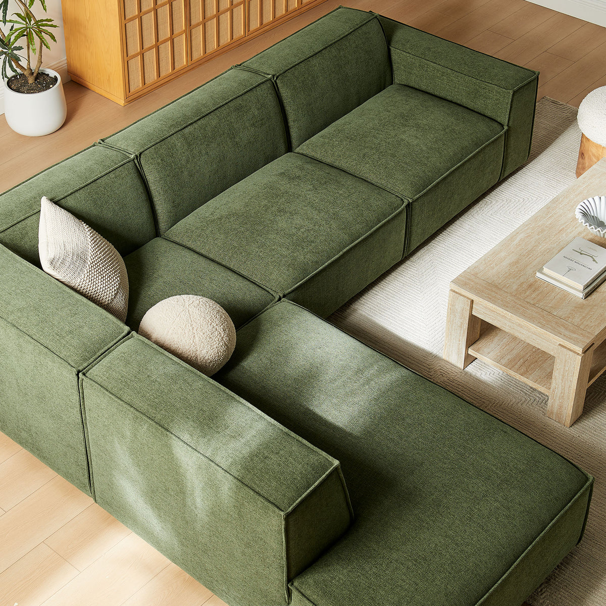 Restore 4-Piece Performance Fabric Upholstered Modular L-Shaped Sofa - Foliage (Chair, Chaise, Chair, Corner Chair)