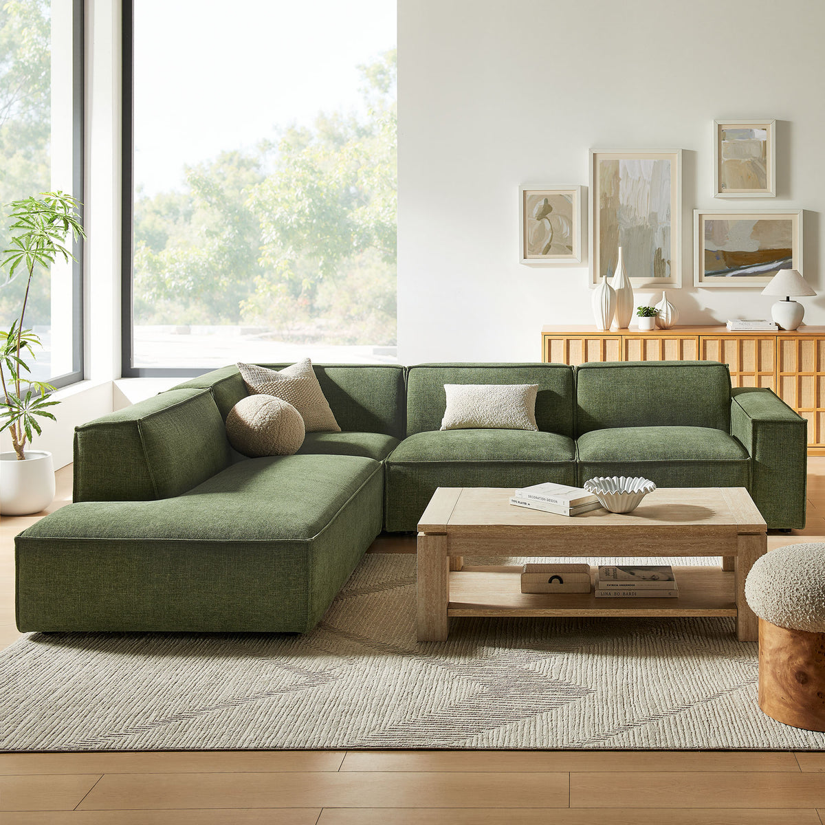 Restore 4-Piece Performance Fabric Upholstered Modular L-Shaped Sofa - Foliage (Chair, Chaise, Chair, Corner Chair)