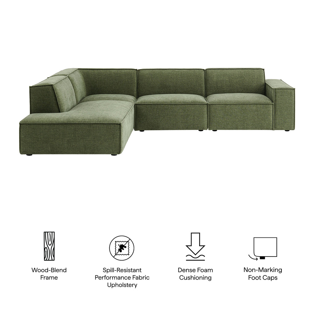 Restore 4-Piece Performance Fabric Upholstered Modular L-Shaped Sofa - Foliage (Chair, Chaise, Chair, Corner Chair)
