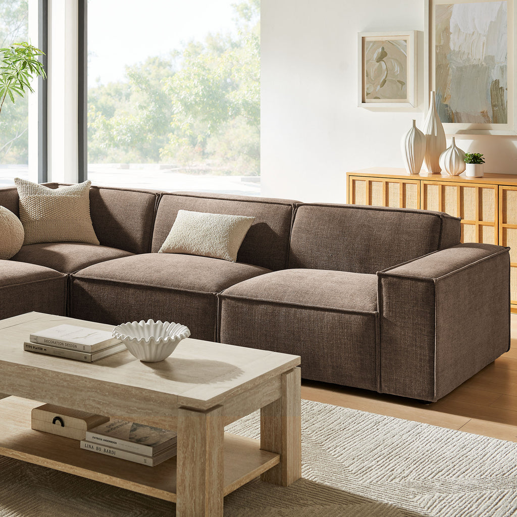 Restore 4-Piece Performance Fabric Upholstered Modular L-Shaped Sofa - Mocha (Chair, Chaise, Chair, Corner Chair)