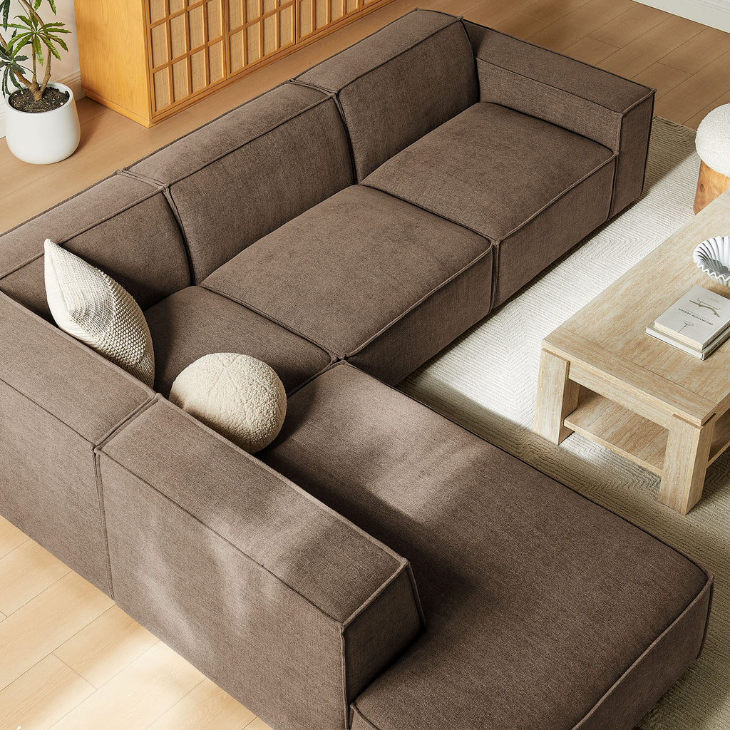 Restore 4-Piece Performance Fabric Upholstered Modular L-Shaped Sofa - Mocha (Chair, Chaise, Chair, Corner Chair)