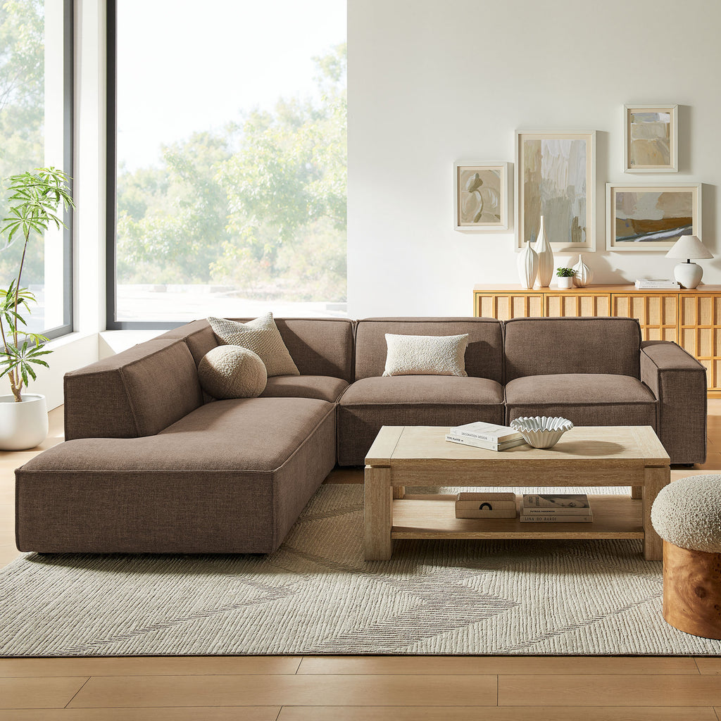 Restore 4-Piece Performance Fabric Upholstered Modular L-Shaped Sofa - Mocha (Chair, Chaise, Chair, Corner Chair)