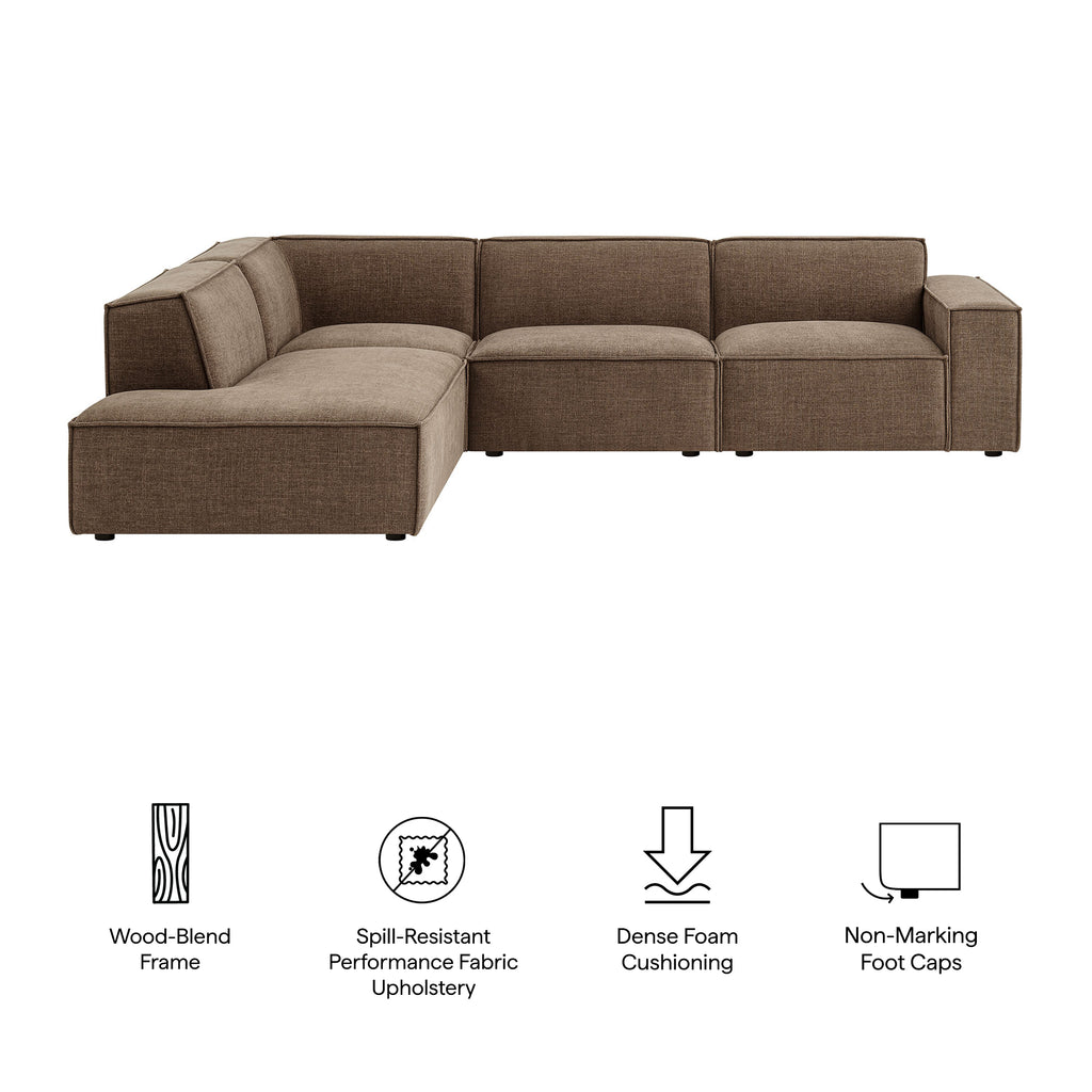 Restore 4-Piece Performance Fabric Upholstered Modular L-Shaped Sofa - Mocha (Chair, Chaise, Chair, Corner Chair)