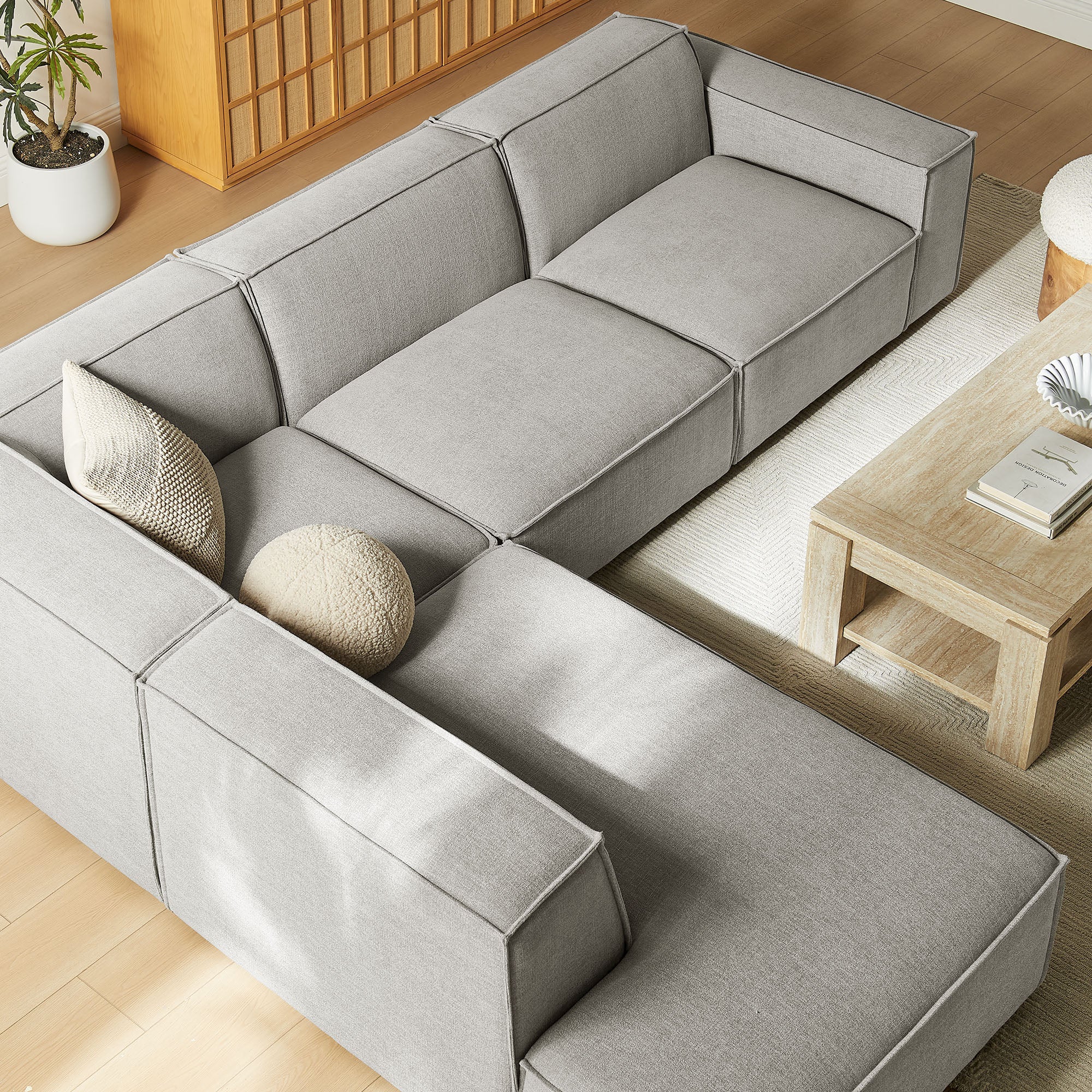 Restore 4-Piece Performance Fabric Upholstered Modular L-Shaped Sofa - Pewter (Chair, Chaise, Chair, Corner Chair)