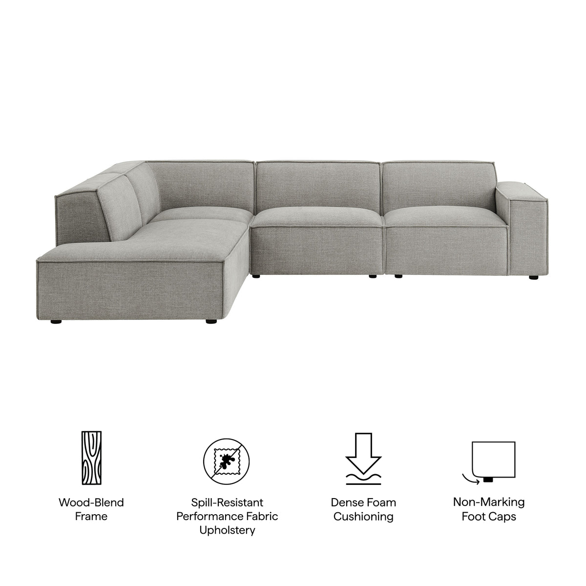 Restore 4-Piece Performance Fabric Upholstered Modular L-Shaped Sofa - Pewter (Chair, Chaise, Chair, Corner Chair)