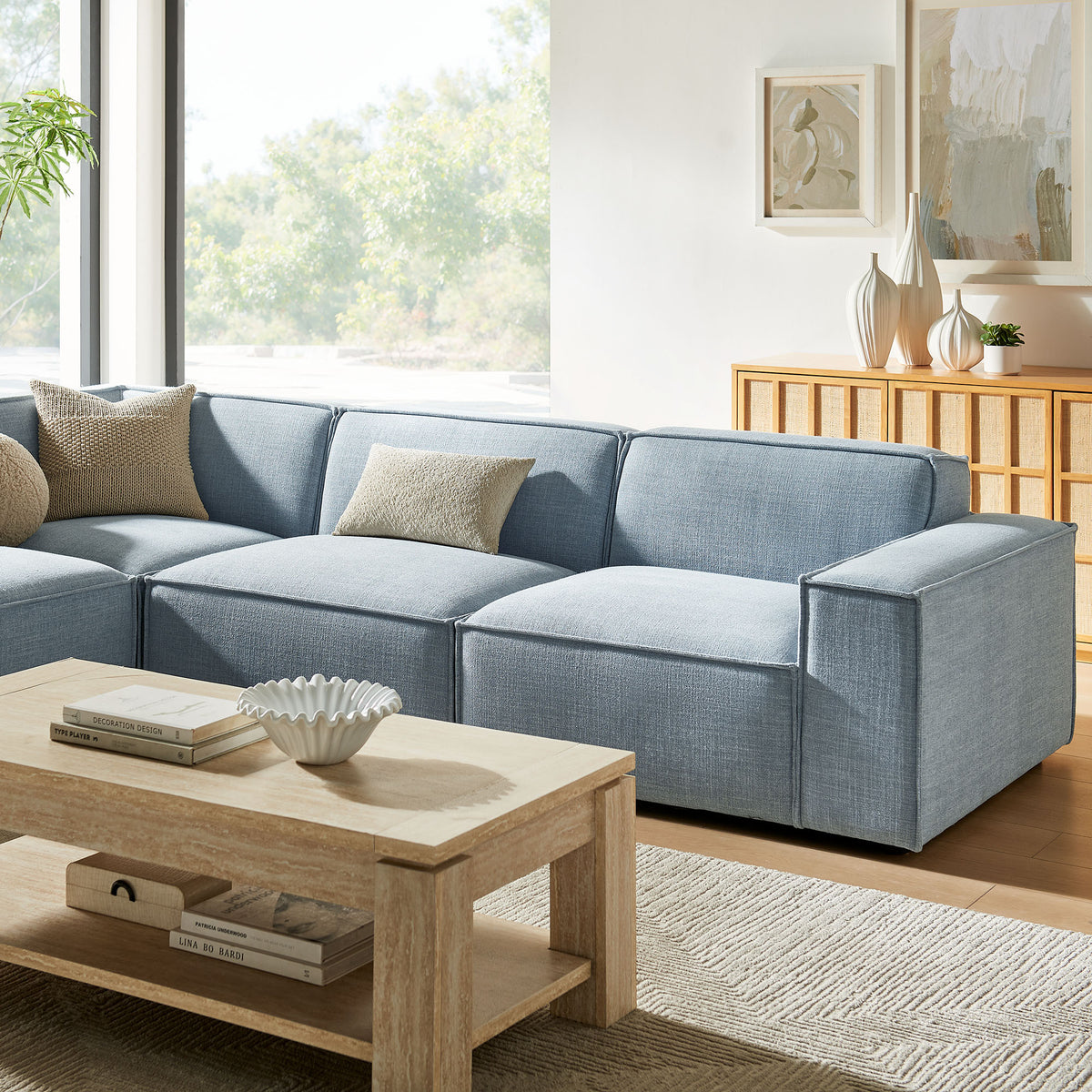 Restore 4-Piece Performance Fabric Upholstered Modular L-Shaped Sofa - Sky (Chair, Chaise, Chair, Corner Chair)