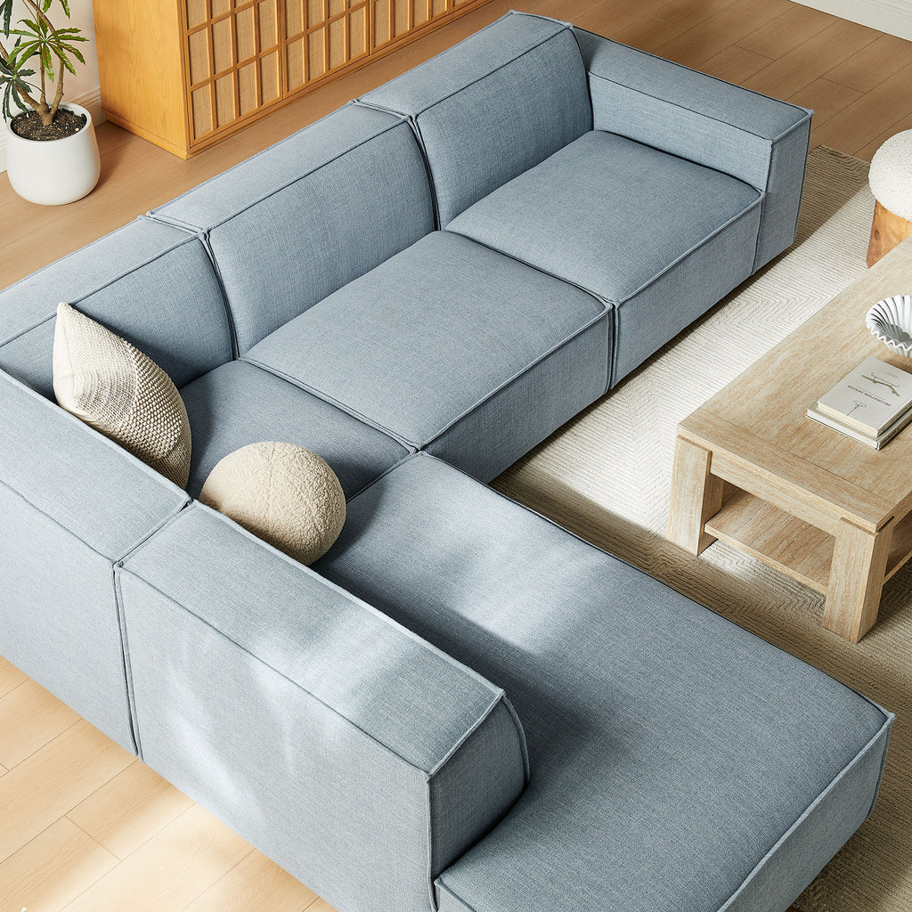 Restore 4-Piece Performance Fabric Upholstered Modular L-Shaped Sofa - Sky (Chair, Chaise, Chair, Corner Chair)