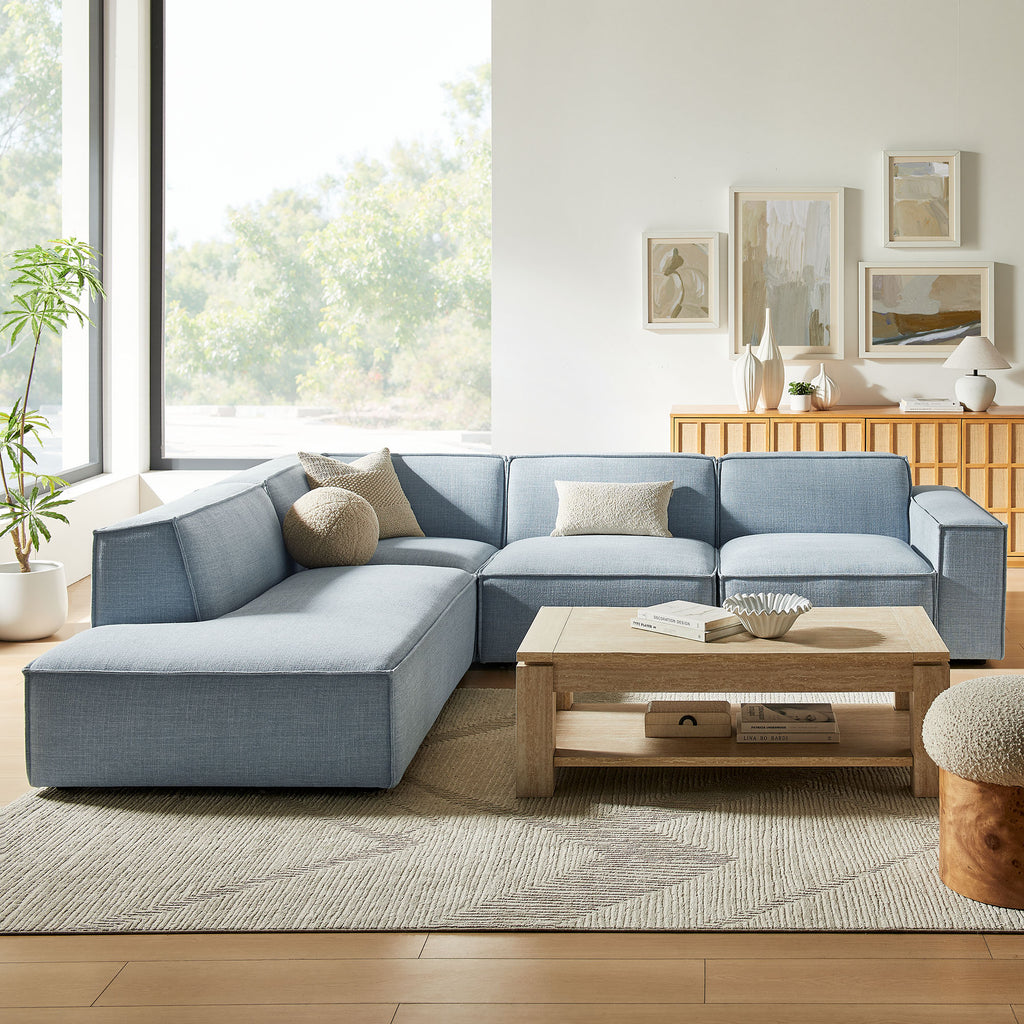 Restore 4-Piece Performance Fabric Upholstered Modular L-Shaped Sofa - Sky (Chair, Chaise, Chair, Corner Chair)