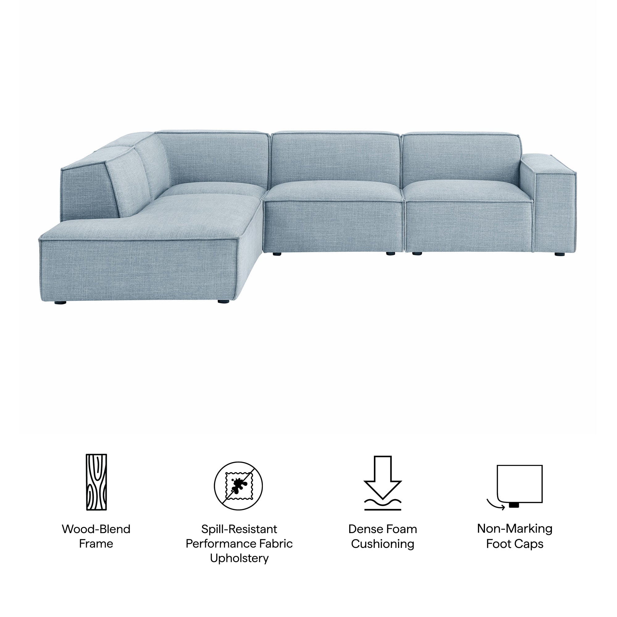 Restore 4-Piece Performance Fabric Upholstered Modular L-Shaped Sofa - Sky (Chair, Chaise, Chair, Corner Chair)