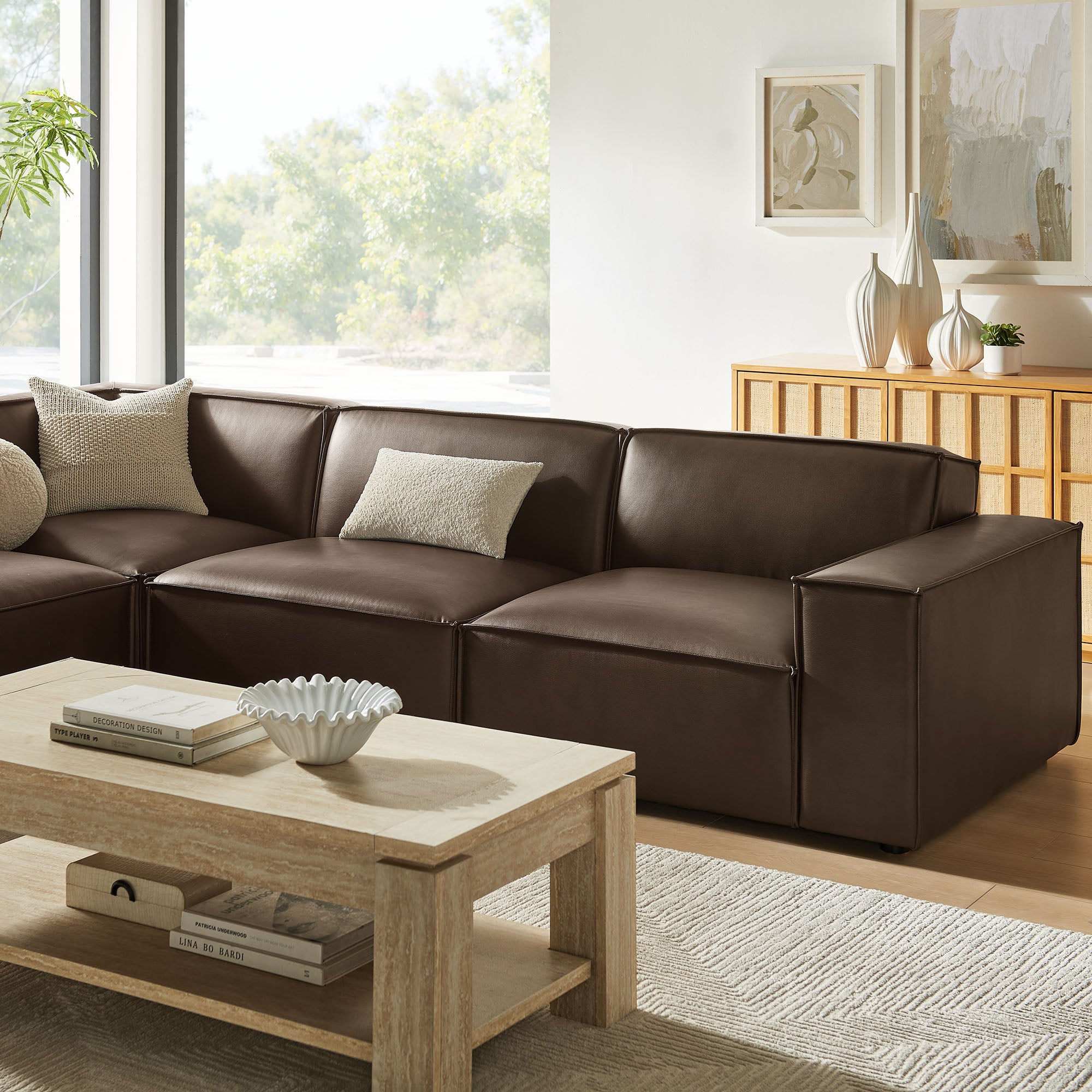 Restore 4-Piece Vegan Leather Modular L-Shaped Sofa - Espresso (Chair, Chaise, Chair, Corner Chair)
