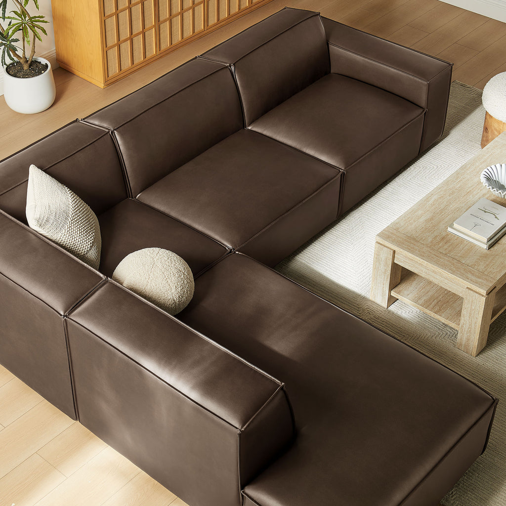 Restore 4-Piece Vegan Leather Modular L-Shaped Sofa - Espresso (Chair, Chaise, Chair, Corner Chair)