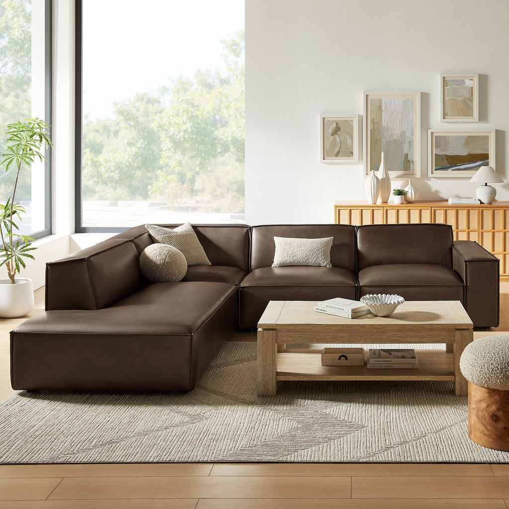 Restore 4-Piece Vegan Leather Modular L-Shaped Sofa - Espresso (Chair, Chaise, Chair, Corner Chair)