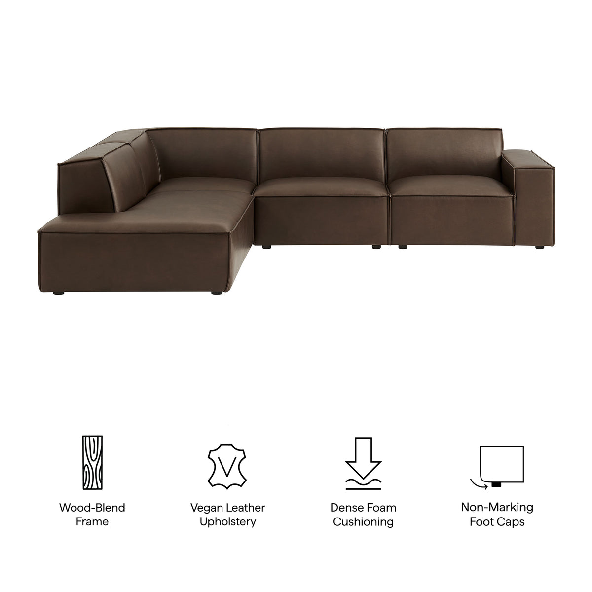 Restore 4-Piece Vegan Leather Modular L-Shaped Sofa - Espresso (Chair, Chaise, Chair, Corner Chair)
