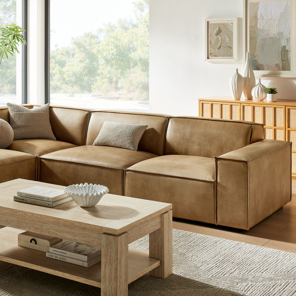 Restore 4-Piece Vegan Leather Modular L-Shaped Sofa - Toast (Chair, Chaise, Chair, Corner Chair)