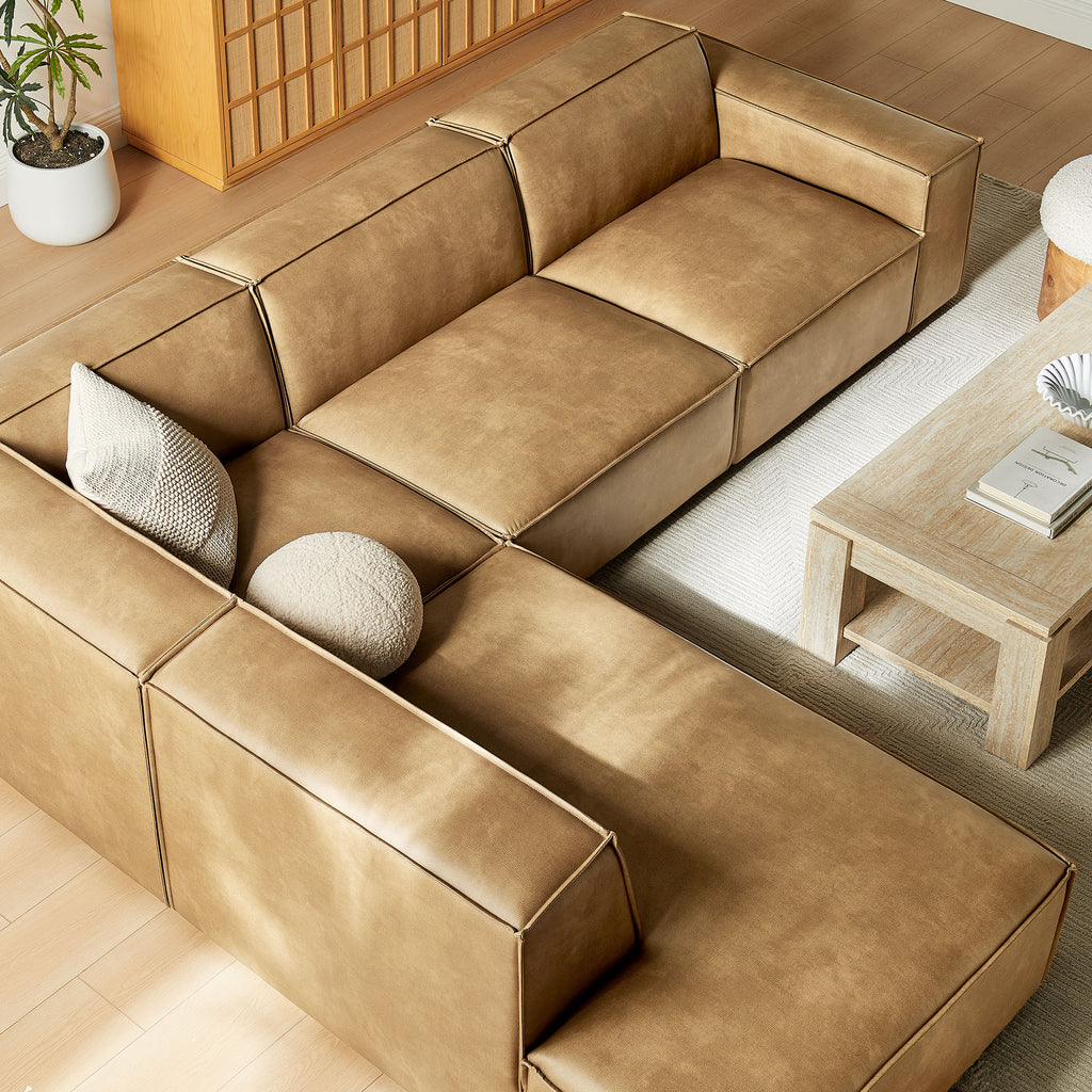 Restore 4-Piece Vegan Leather Modular L-Shaped Sofa - Toast (Chair, Chaise, Chair, Corner Chair)