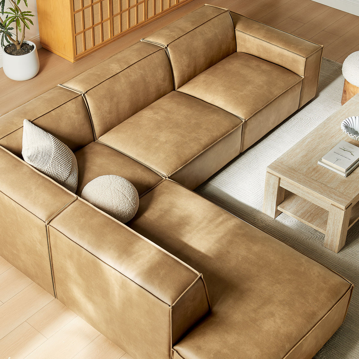 Restore 4-Piece Vegan Leather Modular L-Shaped Sofa - Toast (Chair, Chaise, Chair, Corner Chair)