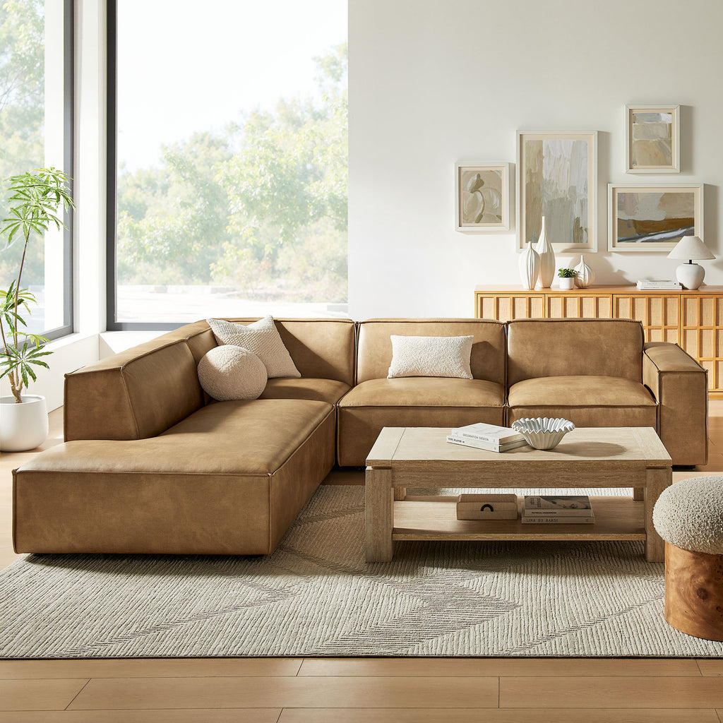 Restore 4-Piece Vegan Leather Modular L-Shaped Sofa - Toast (Chair, Chaise, Chair, Corner Chair)