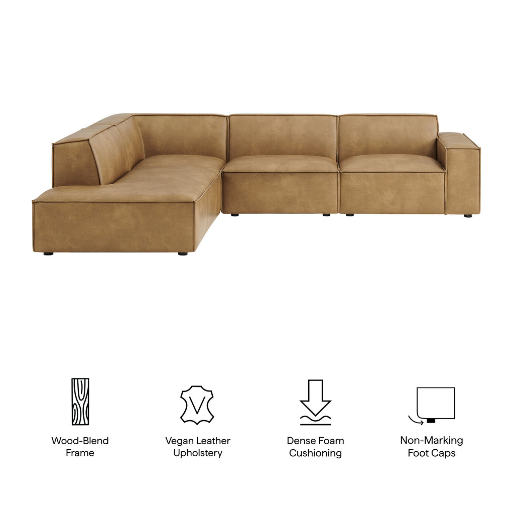 Restore 4-Piece Vegan Leather Modular L-Shaped Sofa - Toast (Chair, Chaise, Chair, Corner Chair)